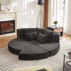 78.5-Inch Corduroy Semi-Circular 2-in-1 Sofa Bed, Designer Recliner with Neck Pillow and Five Throw Pillows in Living Room