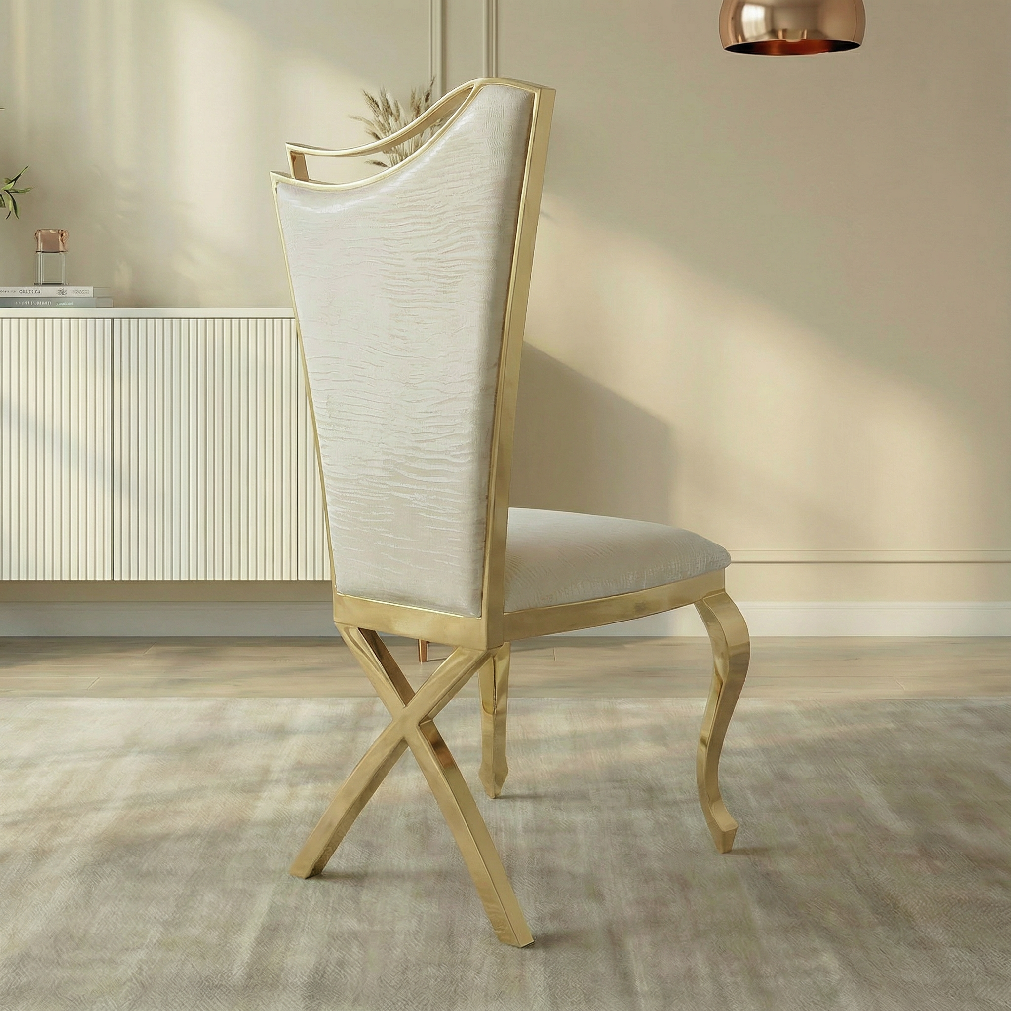 Gorgeous Streamlined white PU stainless steel dining chair, set of 2