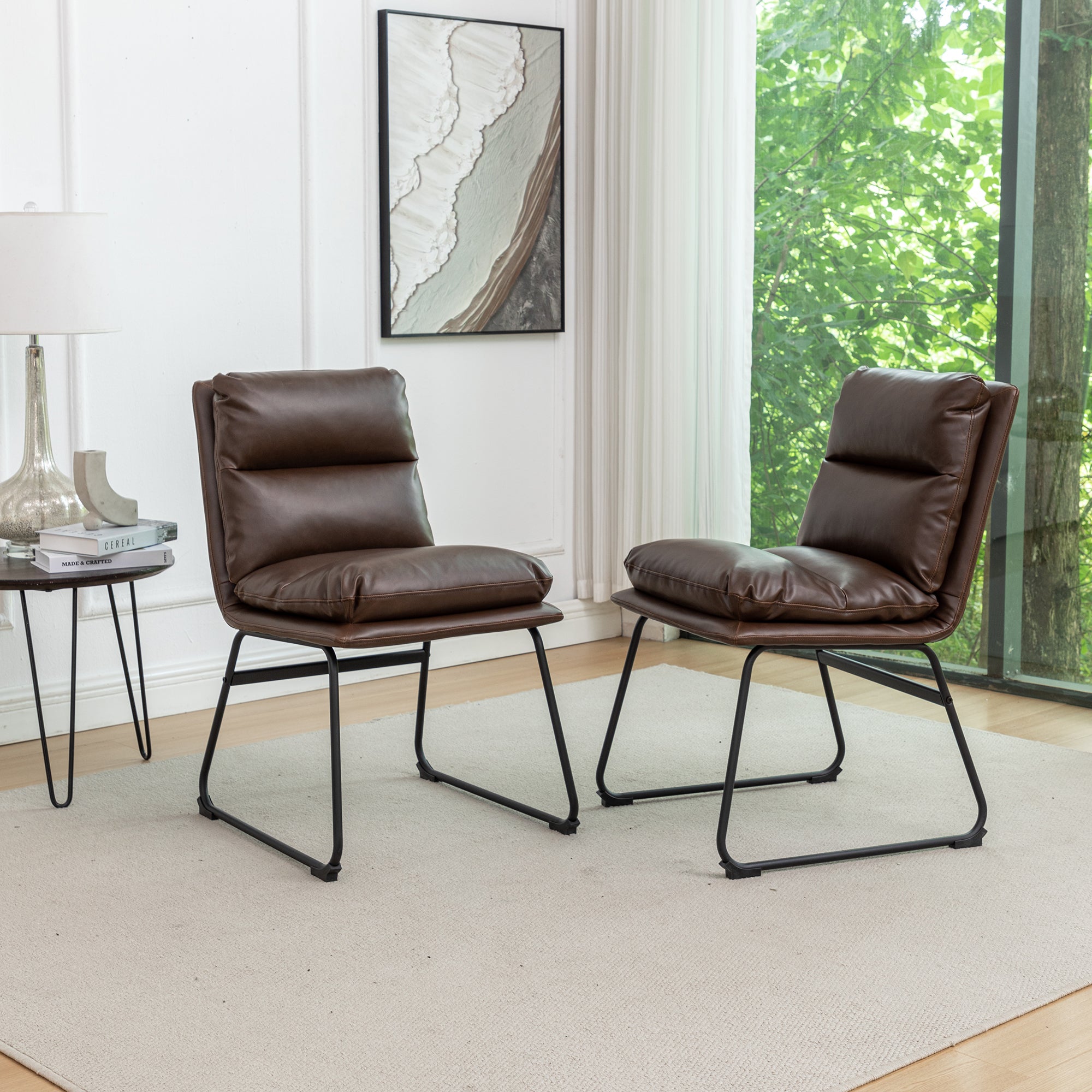 Innes 5-Piece Round Dining Set, Trestle Dining Table with 4 Stylish Chairs, Antique Brown
