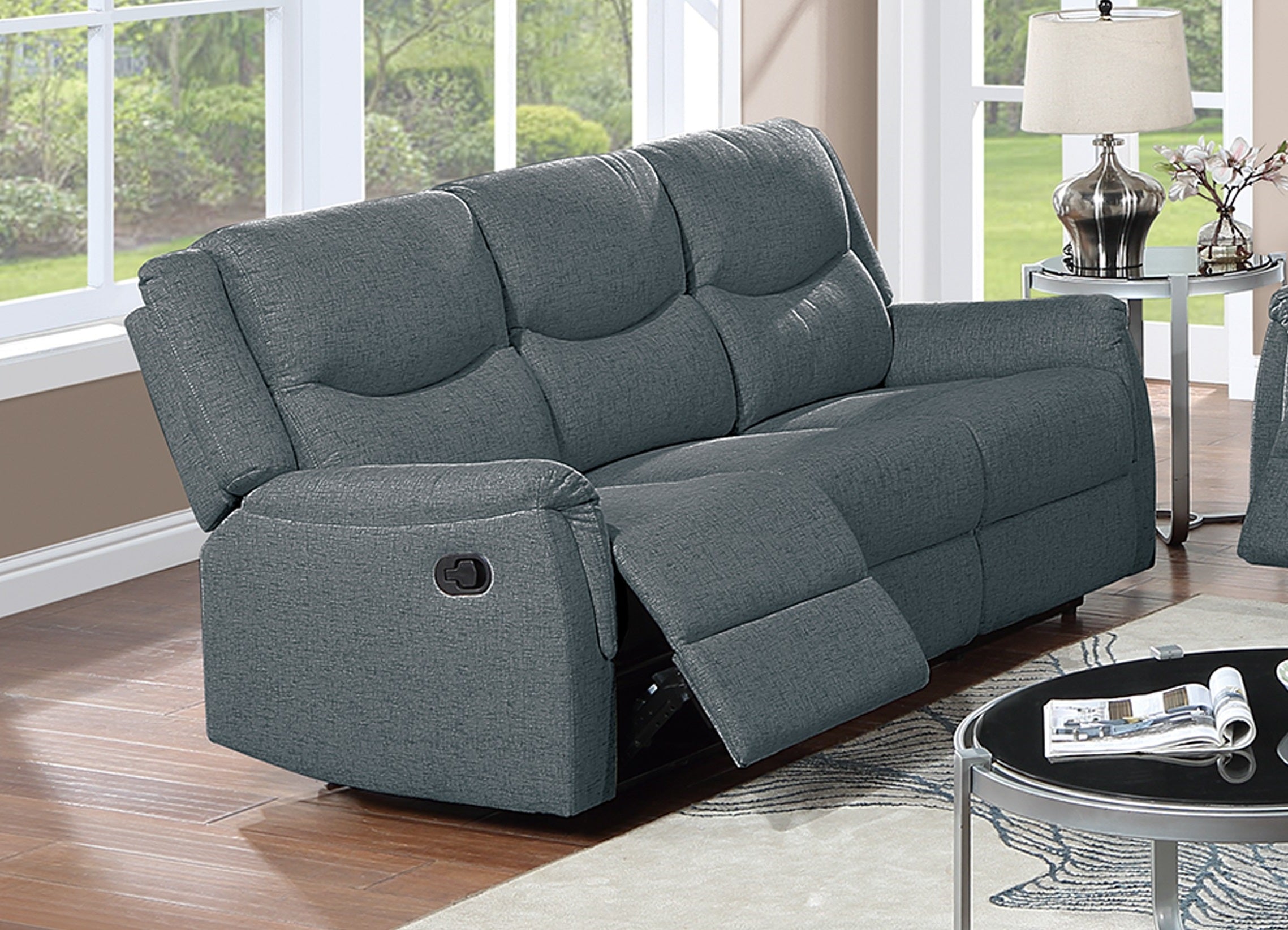 Modern Style 3pc Living Room Set Fully Upholstered Supportive Backrest Dark Gray Finish Manual Motion Primary Living Room Furniture