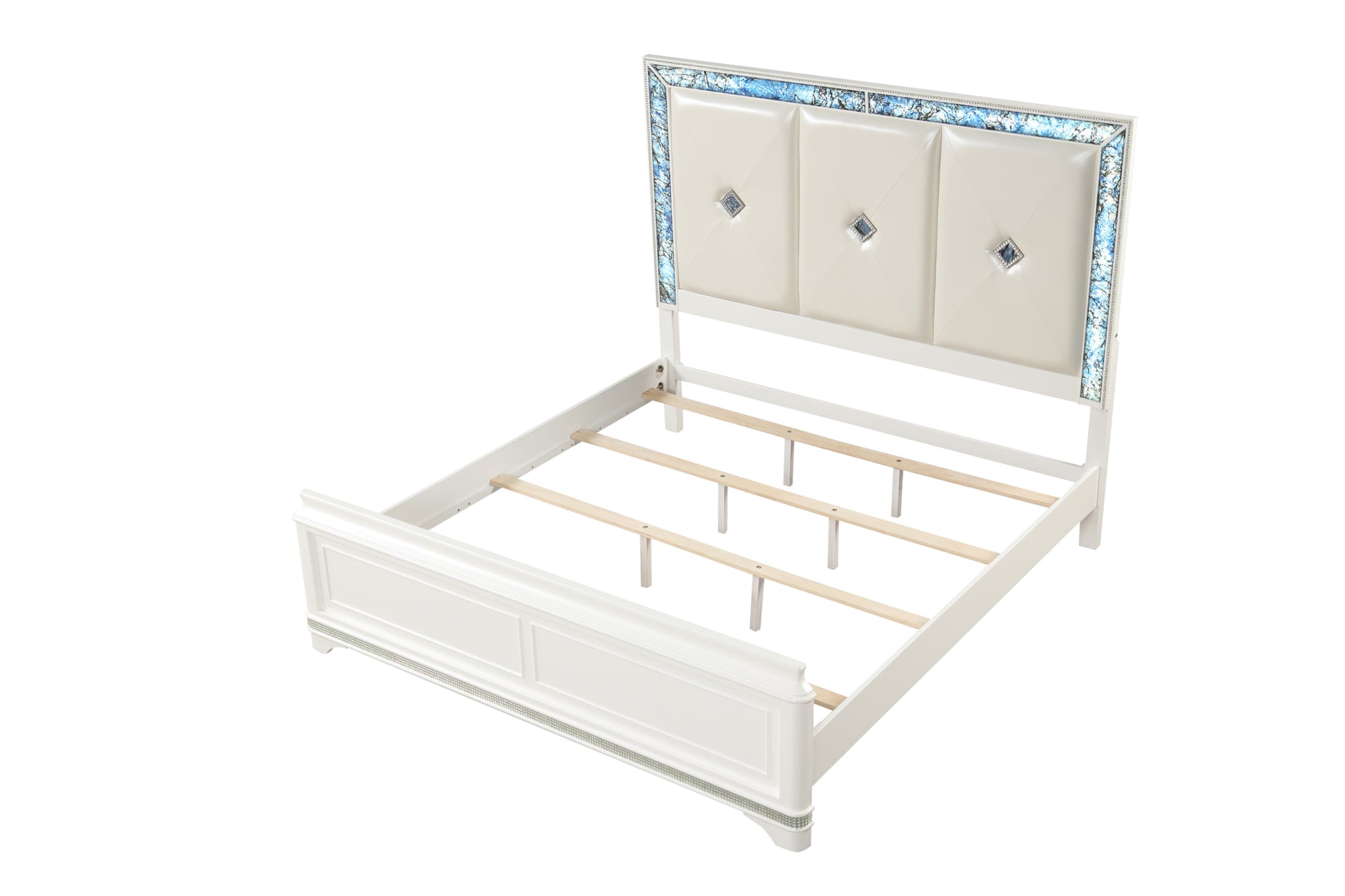 Laguna Modern Style Queen Upholstered Bed Made with Wood, LED lights and Crystal Accents in White(NJ WAREHOUSE)