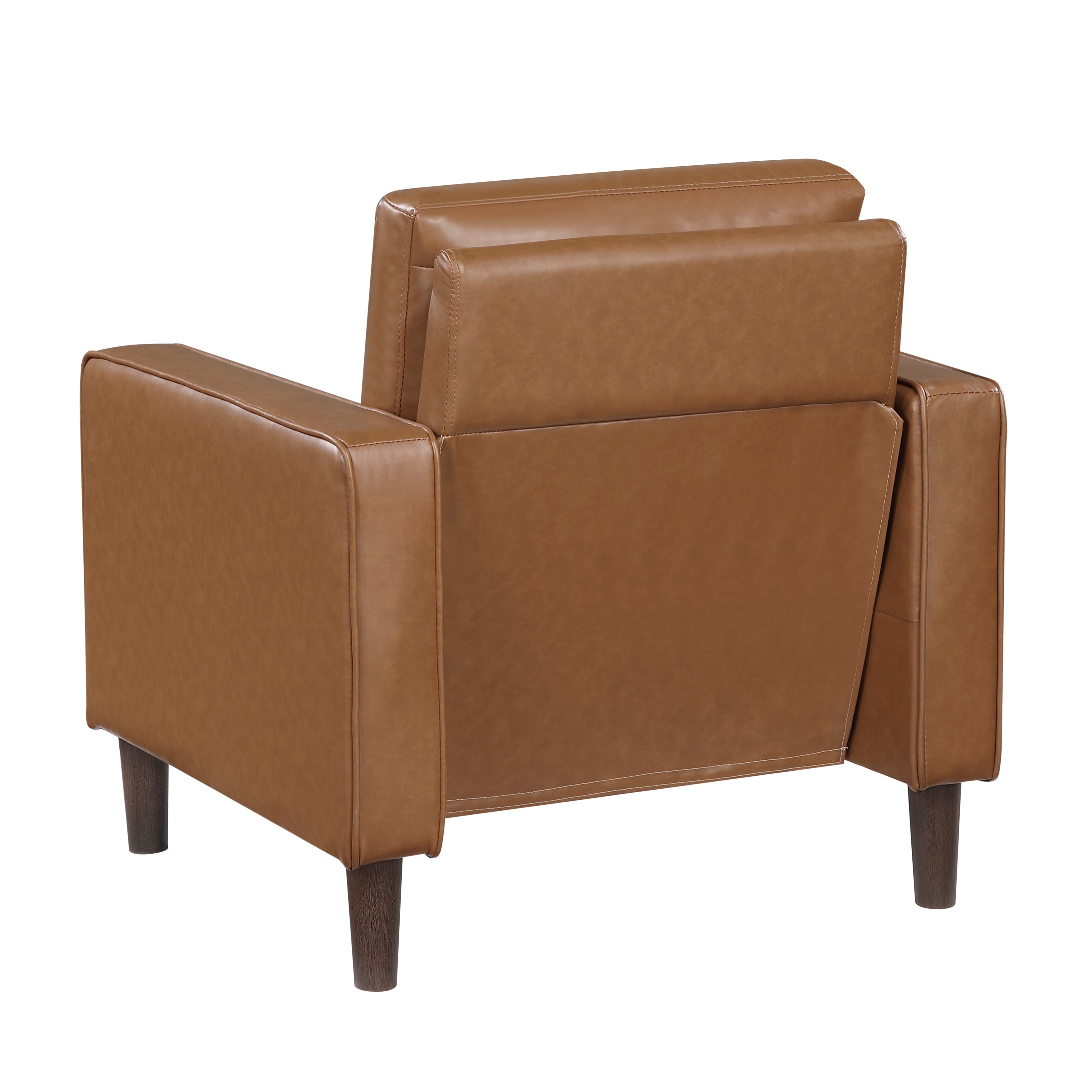 Modern Style Brown Faux Leather Upholstered Chair Comfortable Cushion Back Seat Solid Wood Living Room Furniture 1pc