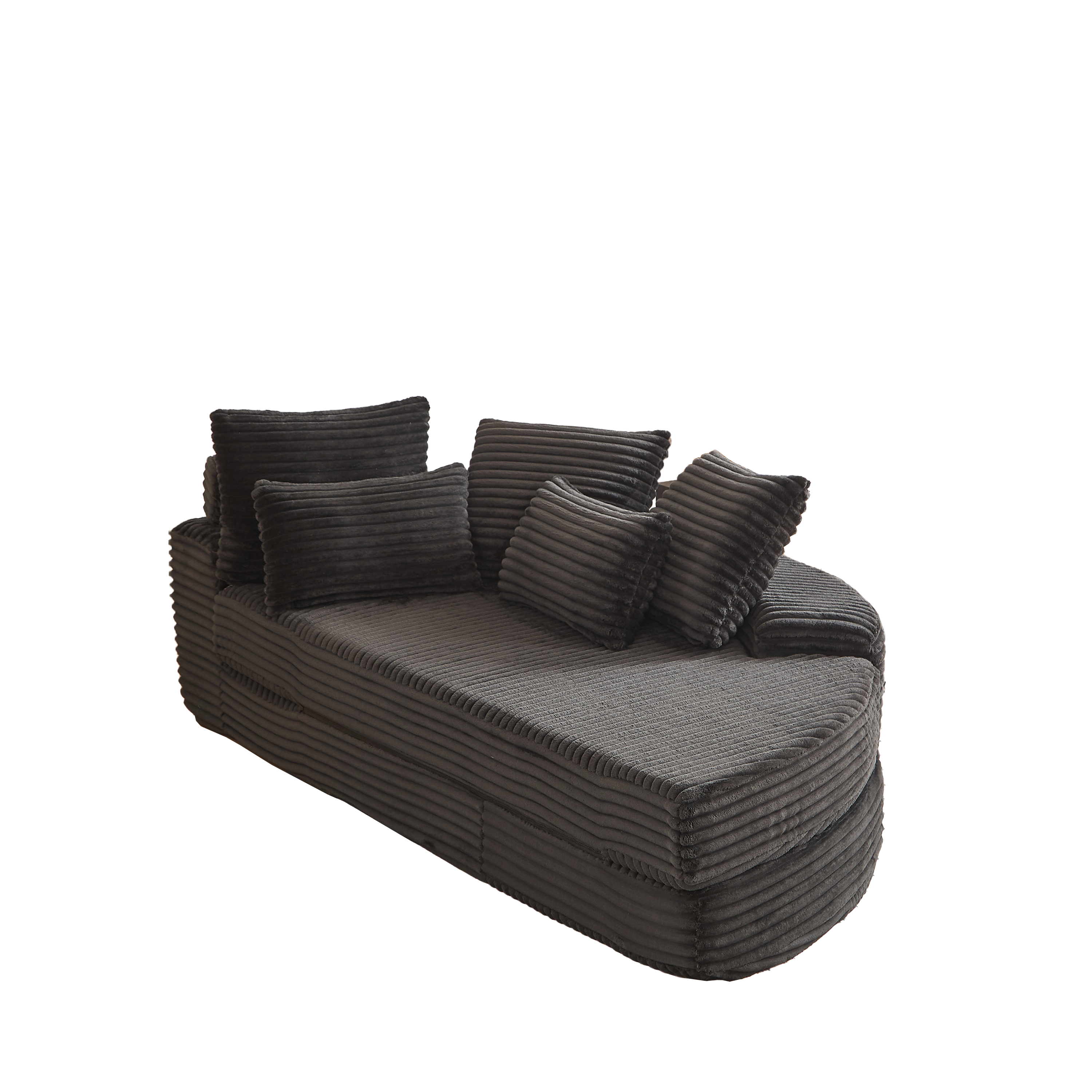 78.5-Inch Corduroy Semi-Circular 2-in-1 Sofa Bed, Designer Recliner with Neck Pillow and Five Throw Pillows in Living Room