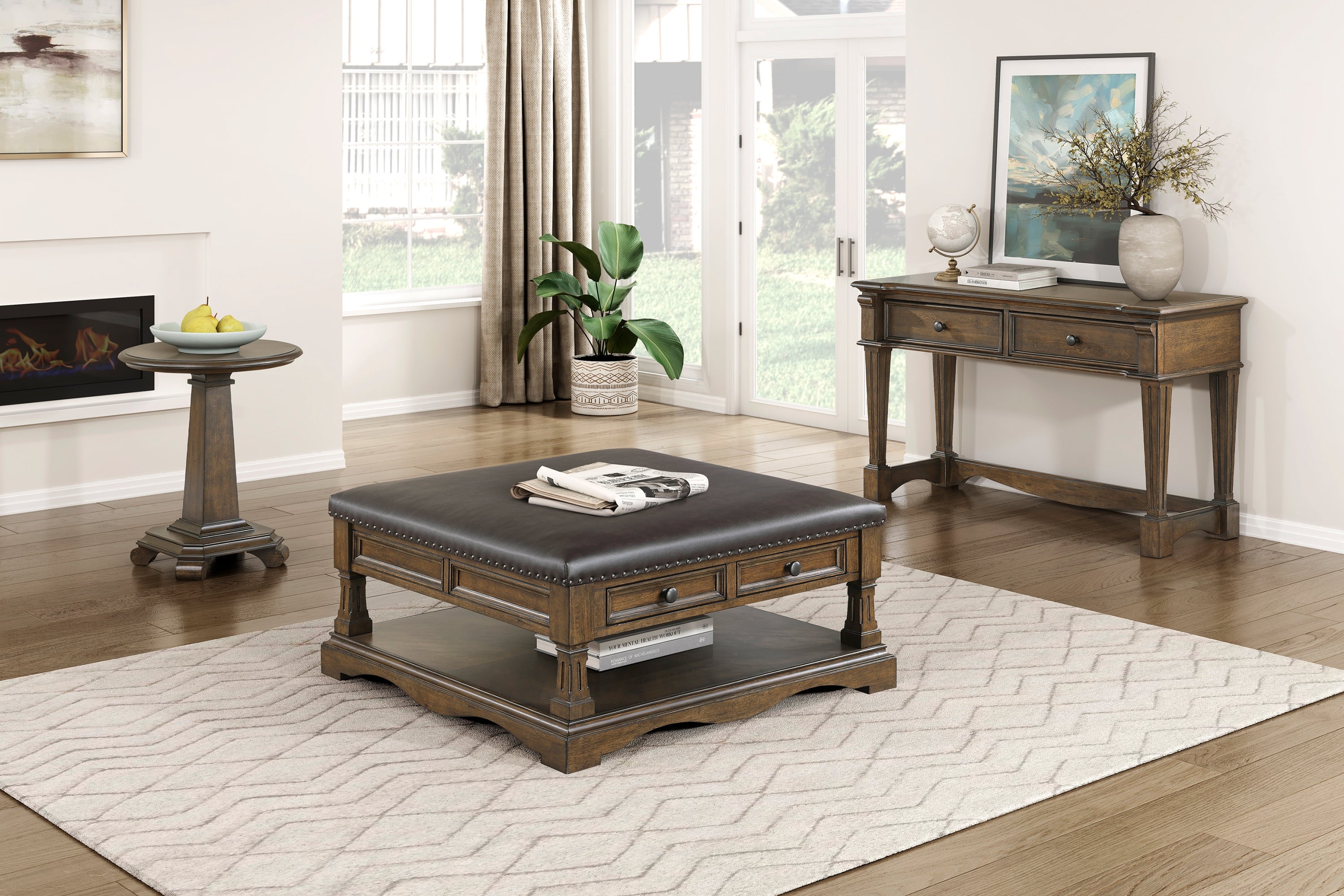 Classic Traditional Brown Finish Round Pedestal End Table Durable Wood Living Room Furniture 1pc