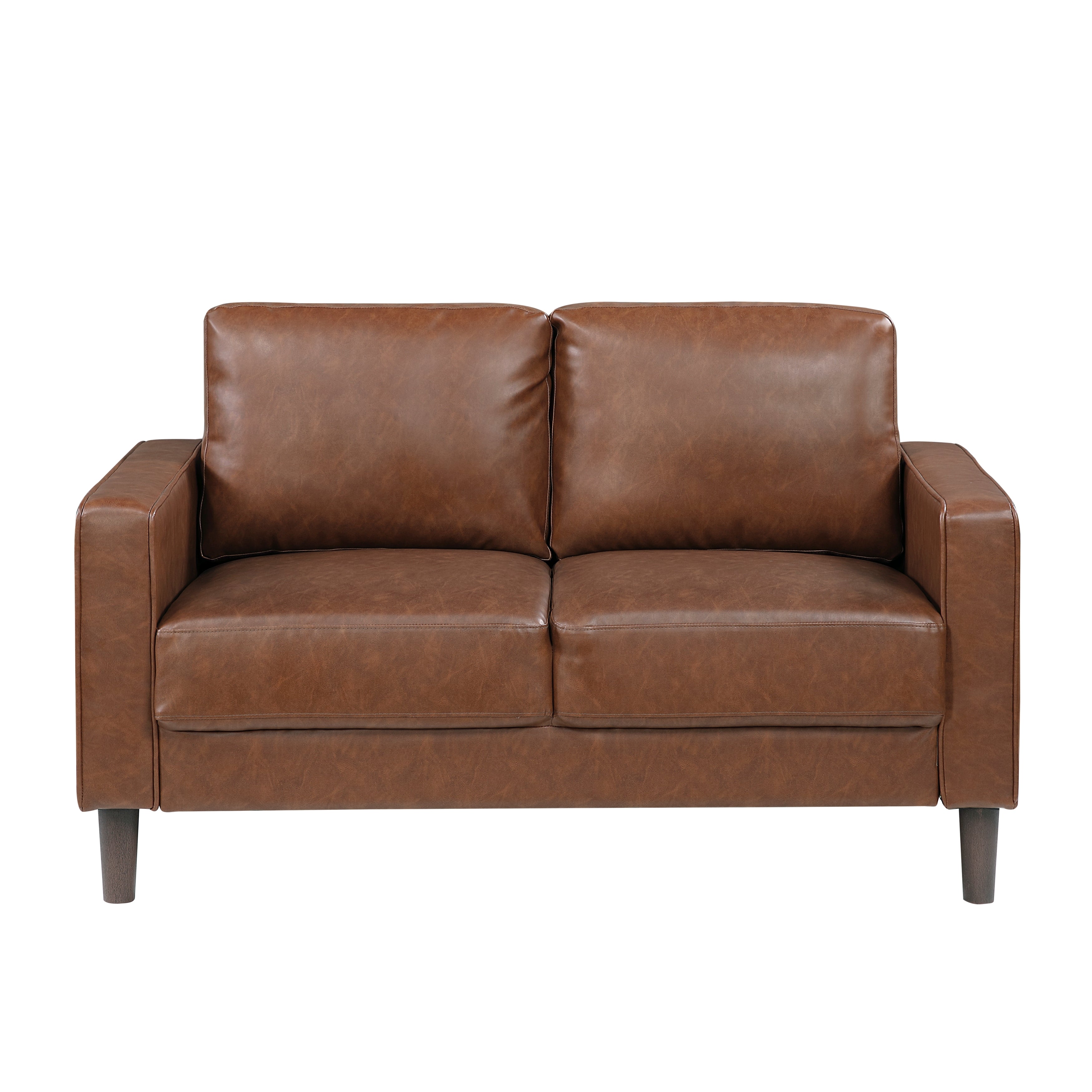Modern Living Room Furniture 2pc Set Sofa Loveseat Chocolate Faux Leather Upholstered Cushion Back Seat Solid Wood
