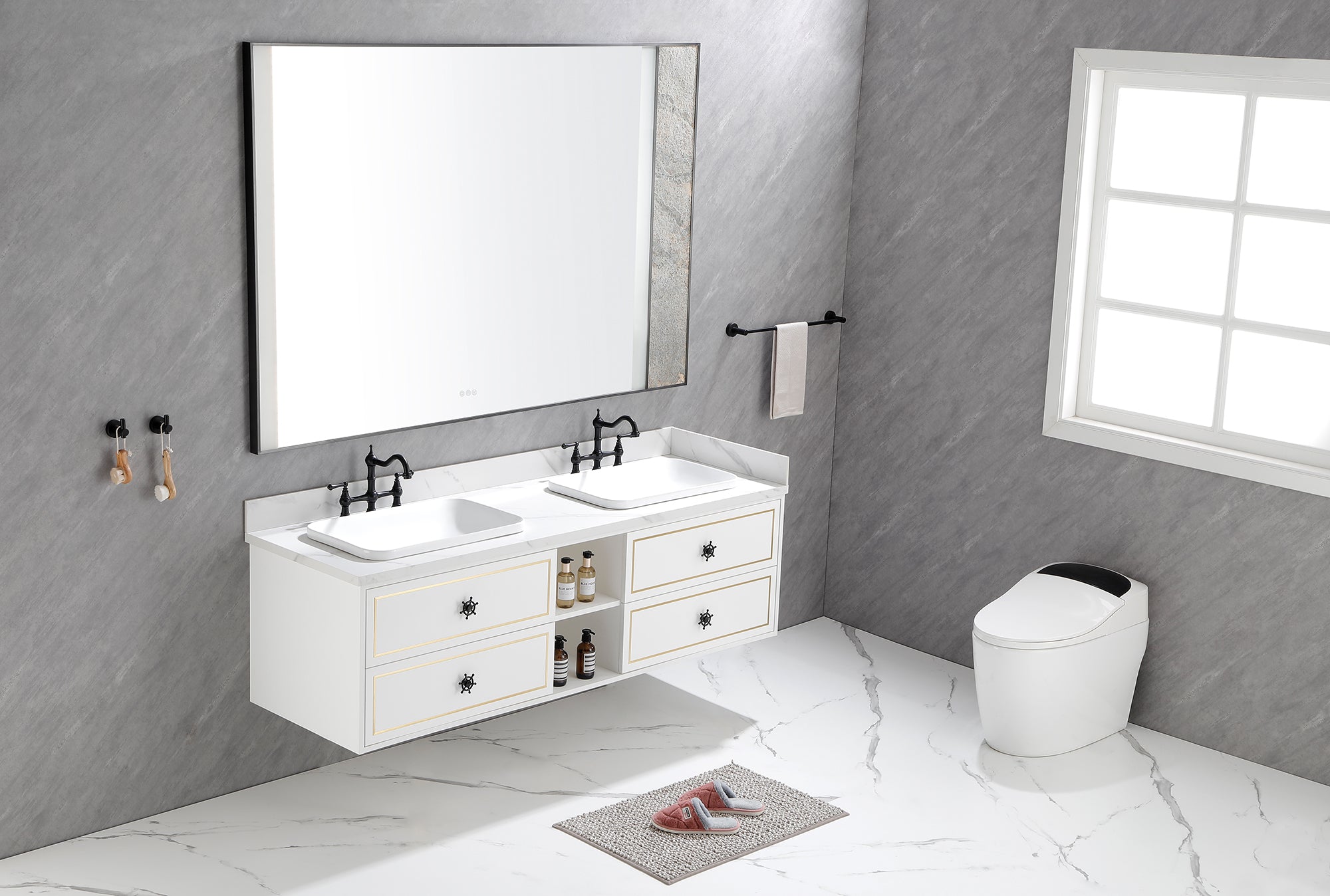 72" Wall Hung Bathroom Vanity Cabinet Fits Double Sinks, Cabinet Only (Countertop and Sinks Not Included)