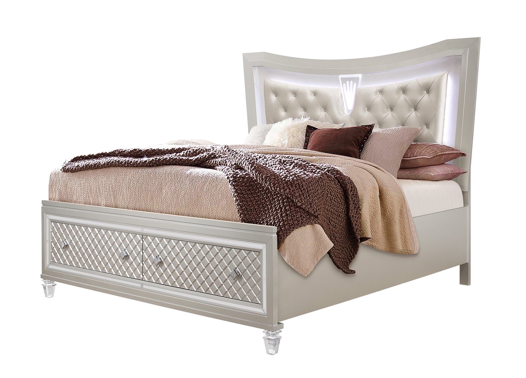 CROSS GLAM CHAMPAGNE QUEEN BED WITH LED