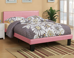Simple Modern Pink Faux Leather Upholstered Full Size Bed Bedroom Wooden Slats 1pc Platform Bedframe