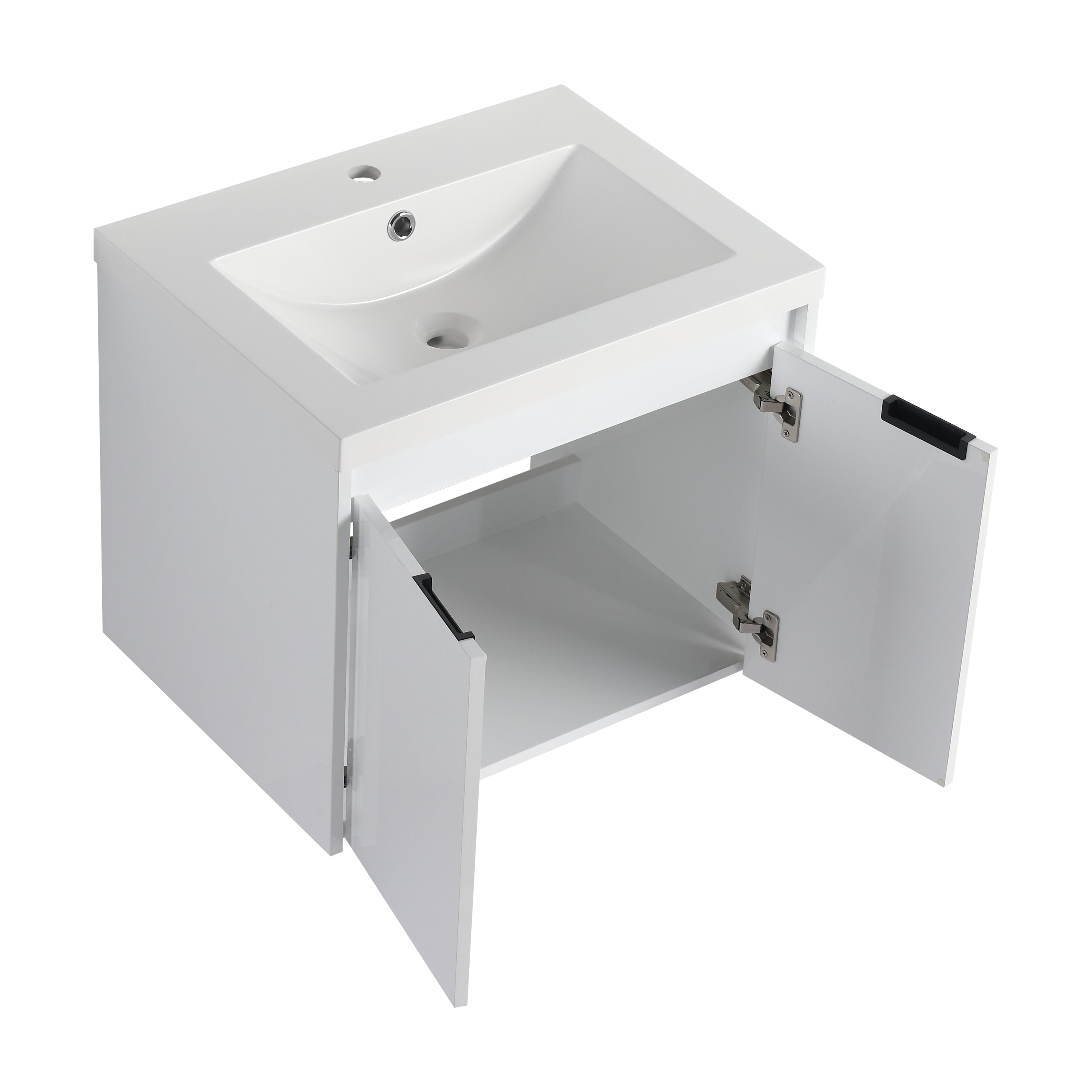 36" Bathroom Vanity With Resin Sink , 2-Soft Close Doors and 1-Side Cabinet, Float Mounting Design, Glossy White, Plywood(KD-Packing)