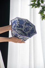 10.5x10.5x5.7" Ren Blue and White Centerpiece Decorative Bowl