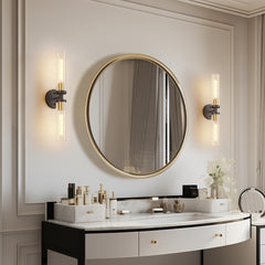 Wall Sconces Set of Two, Black and Gold Bathroom Sconces Wall Lighting with Clear Glass, Modern Sconces Wall Decor Set of 2 Wall Light fixtures for Bathroom Mirror Living Room Hallway Bedroom