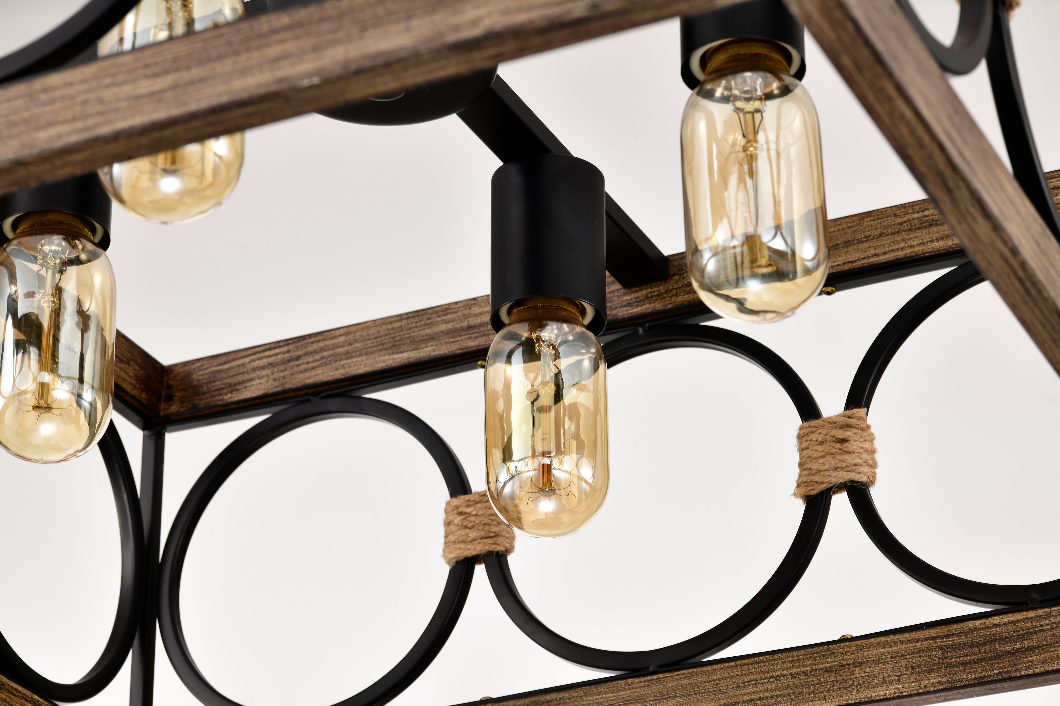 4-Light Square Kitchen Island Lights Ceiling Light Farmhouse Dining Room Light Fixture, Wood and Black Metal Rectangular Ceiling Light, Ceiling Lighting for Living Room,Conference Room, Home Office