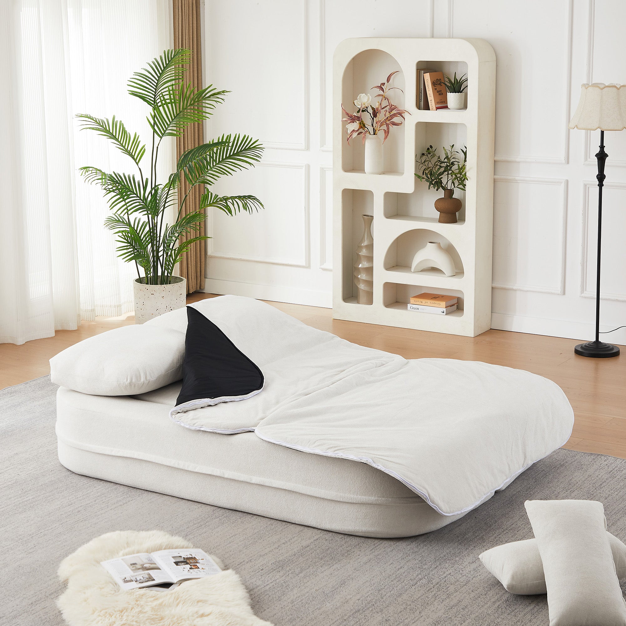 75''2-in-1 Foldable Sofa,Convertible Sleeper Foam Sofa Bed with Multi Functional Blanket, Chenille Floor folding sofa bed,  Floor Sofa Lounge Sofa for Living Room Bedroom Lounge Studio