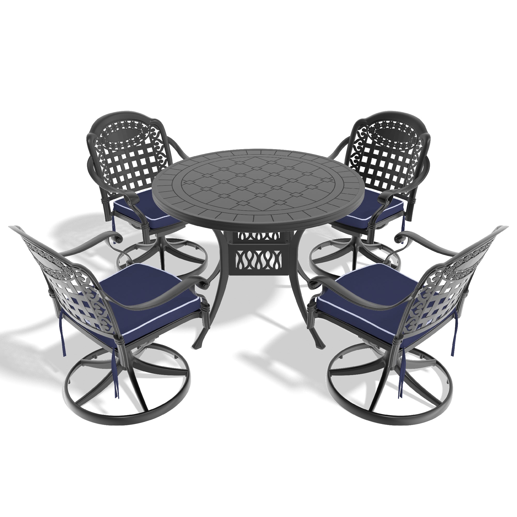 5-Piece All-Weather Cast Aluminum Dining Set, Include 4 Swivel Chairs and 39.37" Round Table With Black Frame (same sku: W1710S00438 )