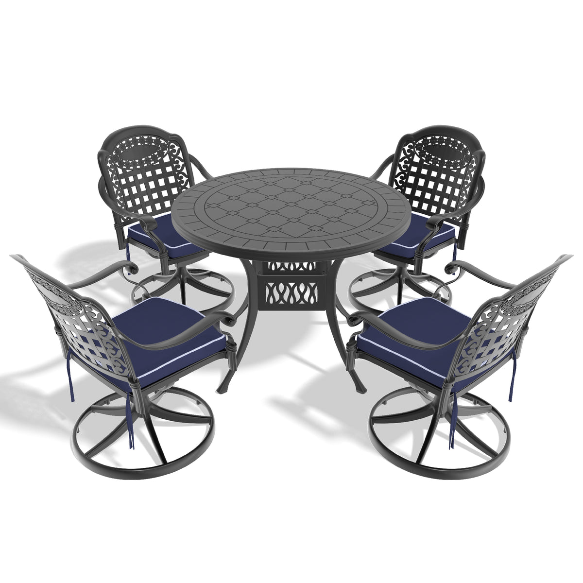5-Piece All-Weather Cast Aluminum Dining Set, Include 4 Swivel Chairs and 39.37" Round Table With Black Frame (same sku: W1710S00438 )