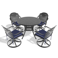 5-Piece All-Weather Cast Aluminum Dining Set, Include 4 Swivel Chairs and 39.37" Round Table With Black Frame (same sku: W1710S00438 )
