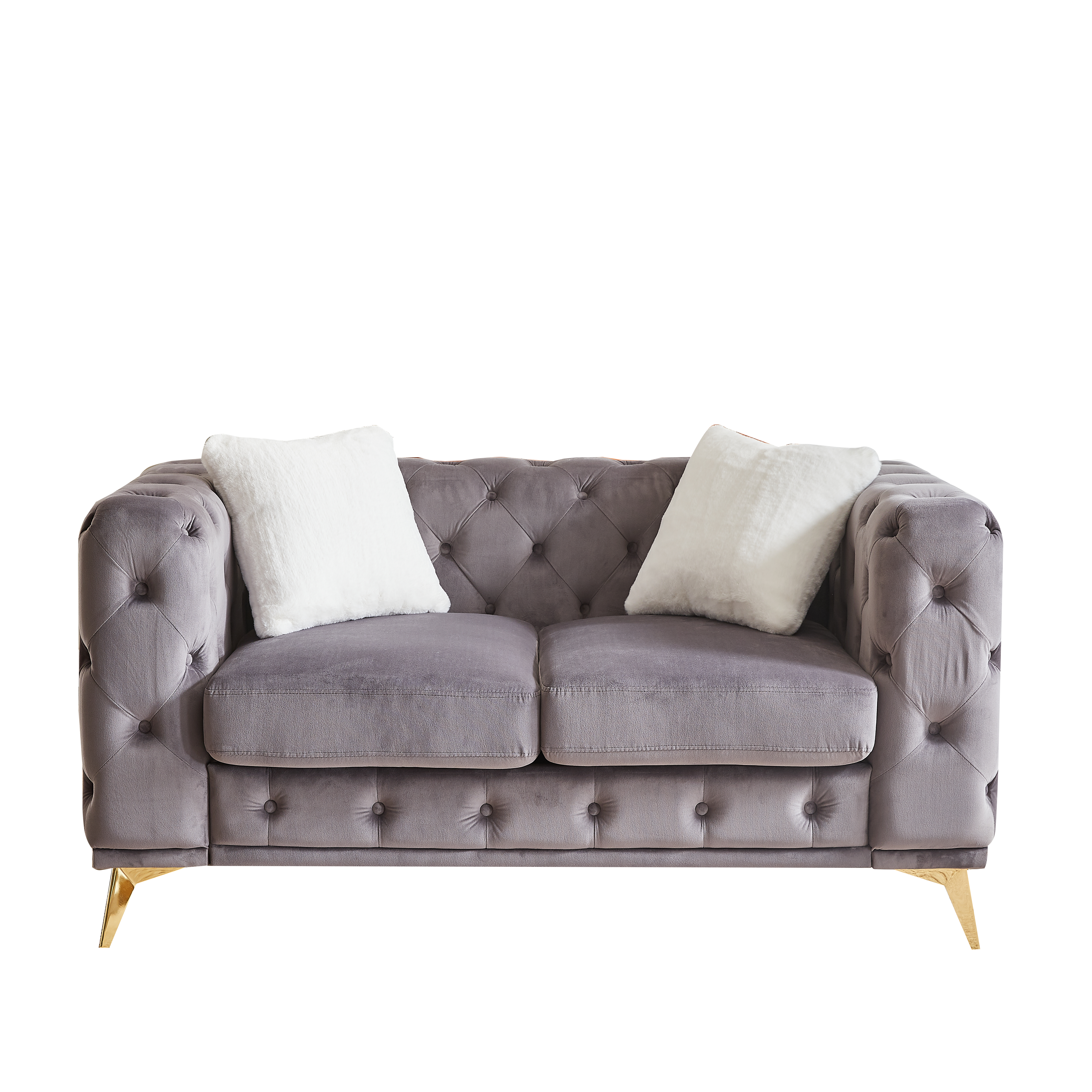 FX 61.25-inch Deluxe Velvet Sofa with Chesterfield Tufted Buttons with 2 Pillows and Metal Feet