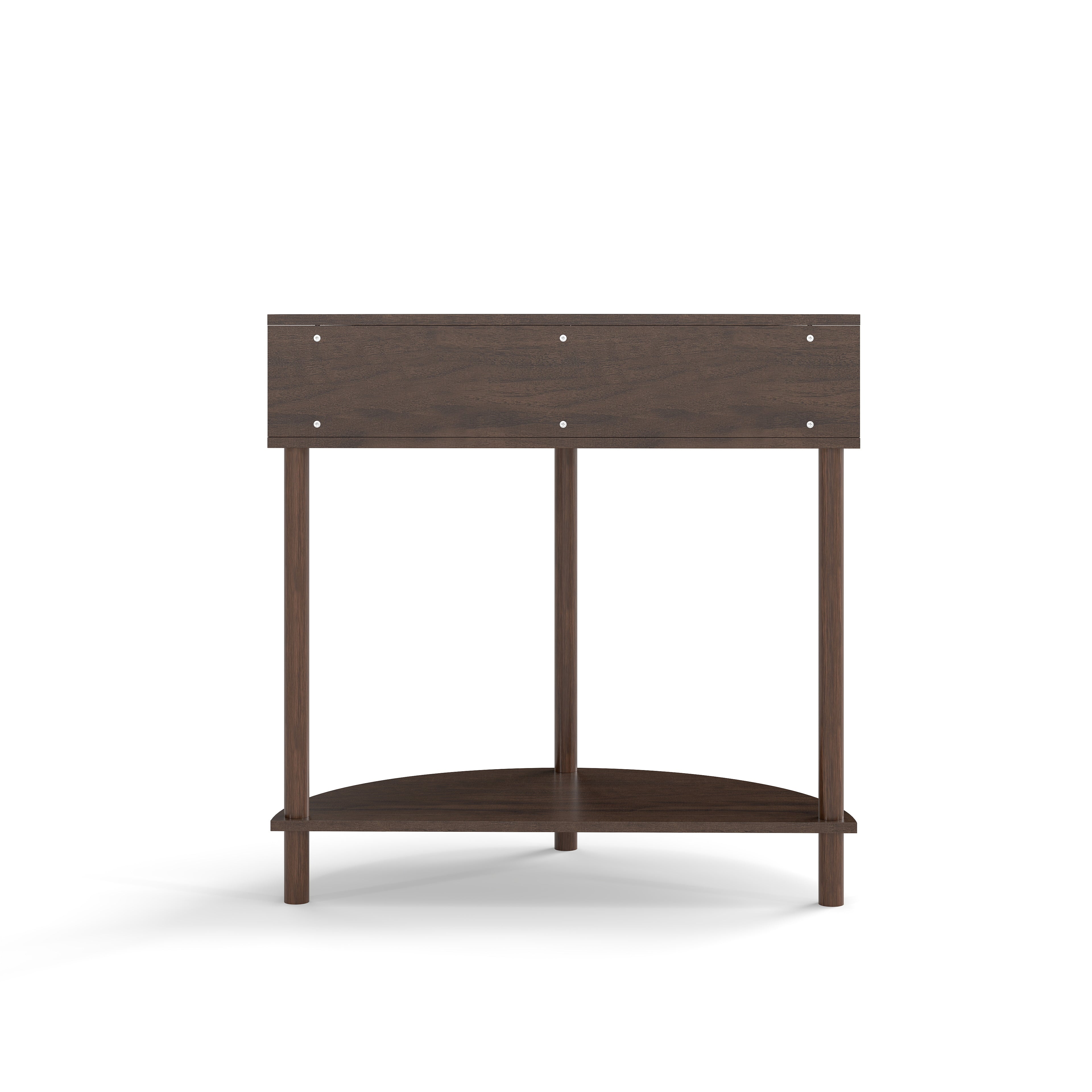 Artisan-Crafted Wave-Pattern Demi-Lune Console Table with Brown Woodgrain,Unique Half Moon Design End Table with 2 Storage Drawers and Bottom Shelf for Living room, Bedroom, Study, Hallway