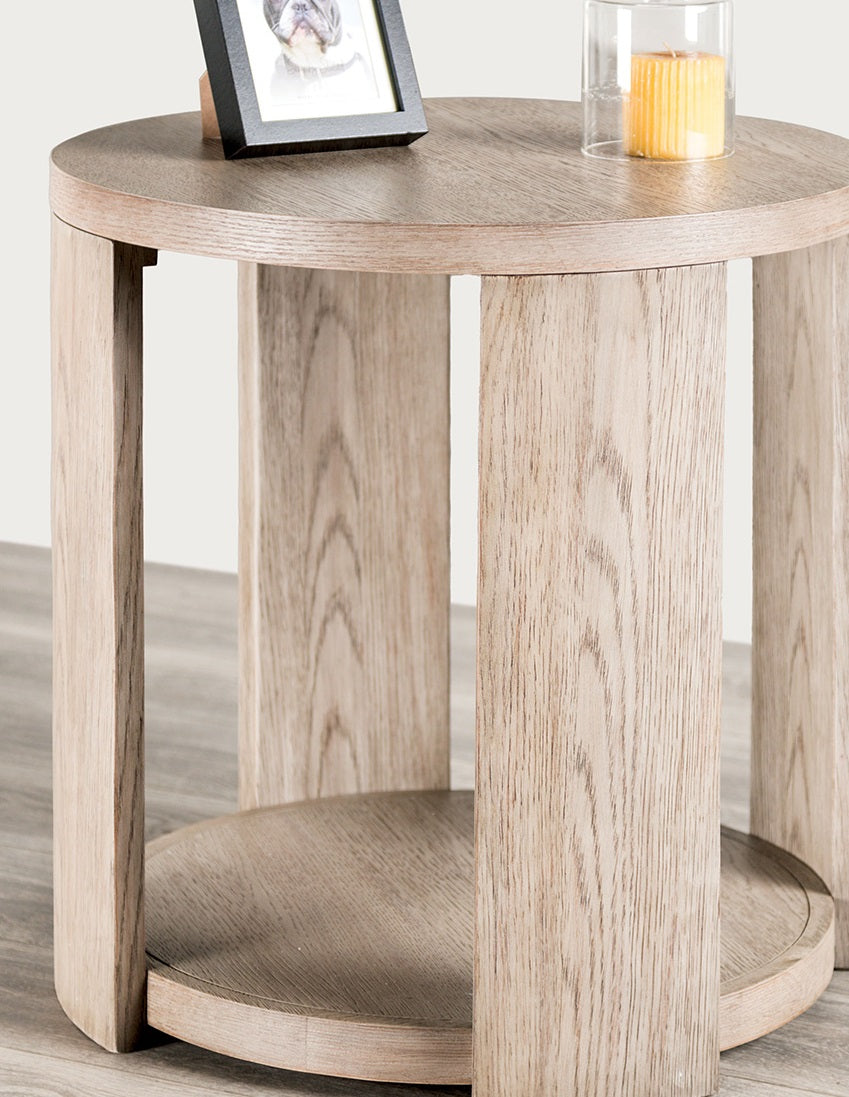 Modern Style 1pc Round End Table Open Bottom Storage Oak Finish Primary Living Room