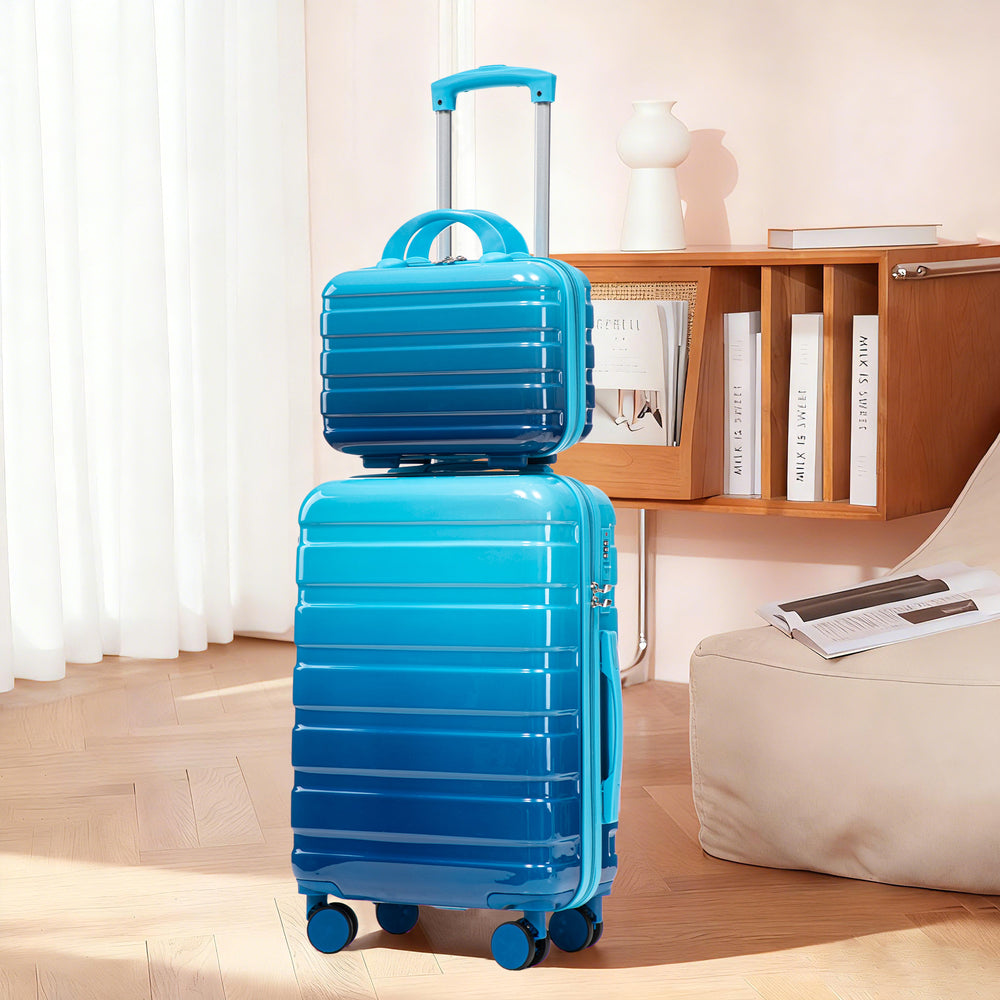 20" Carry-On Suitcase + 14" Cosmetic Case Set (PC Hard Shell, Gradient Navy/Light Blue)