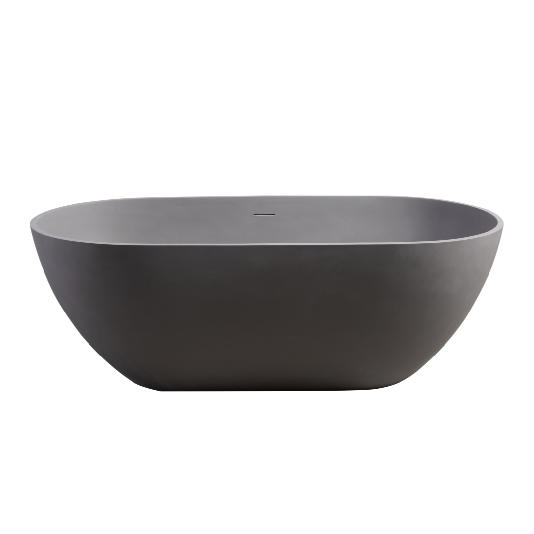 59" Luxury Engineered Solid Surface Bathtub, Stone Resin Freestanding Soaking Bathtub with Overflow and Pop-up Drain for Contemporary Bathroom, Matte Grey 24S03-59MG
