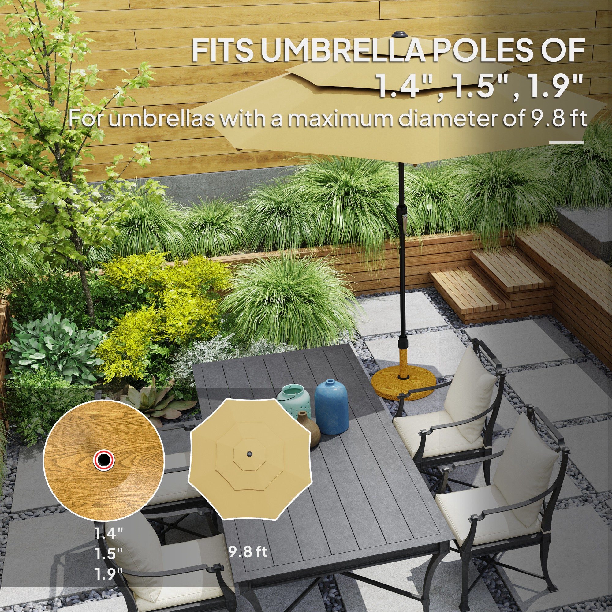 Outsunny Patio Umbrella Base Holder, Outdoor Umbrella Base with Adjustable Pads, Heavy Duty Patio Umbrella Stand Base for Garden, Poolside, Nature Wood