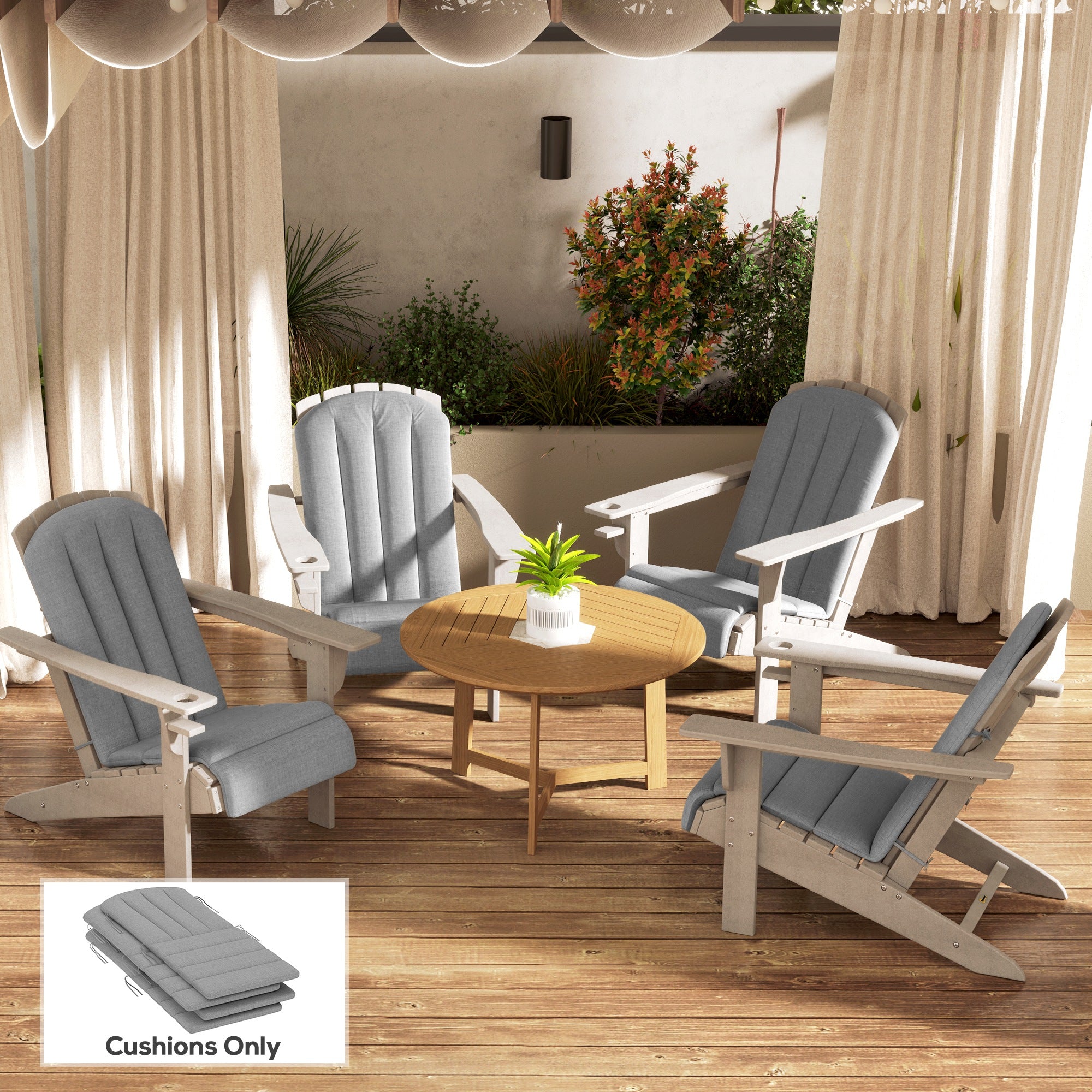 Outsunny Set of 4 Outdoor Chair Cushions, High Back Adirondack Chair Cushion with Ties, High-Density Foam, Gray