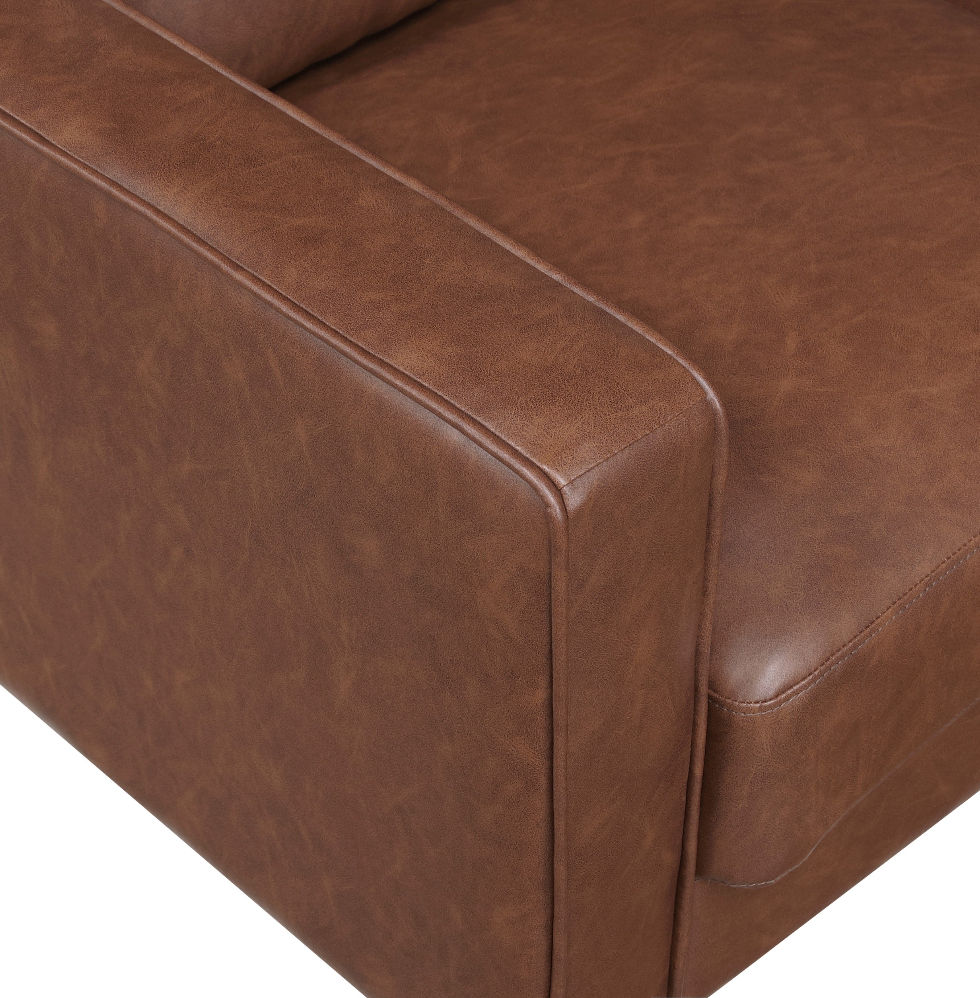 Modern Living Room Furniture 2pc Set Sofa Loveseat Chocolate Faux Leather Upholstered Cushion Back Seat Solid Wood