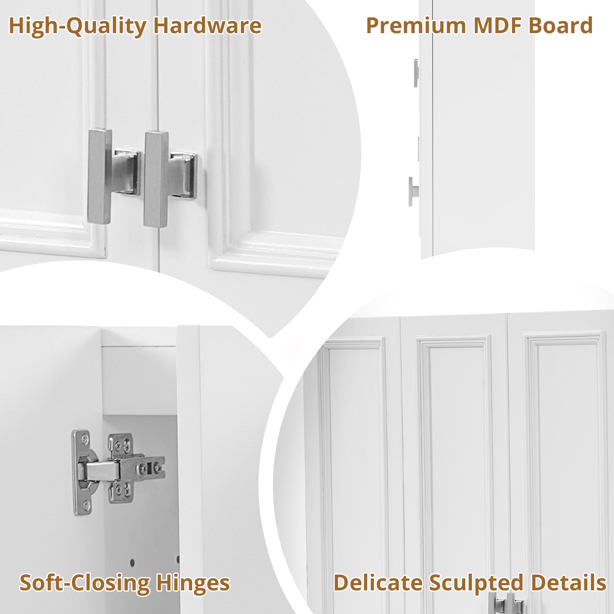 Modern Bathroom Cabinet with 5 Adjustable Shelves, Wall-Mounted Medicine Cabinet for Bathroom, Soft-Closing Hinges, Open Shelving Design