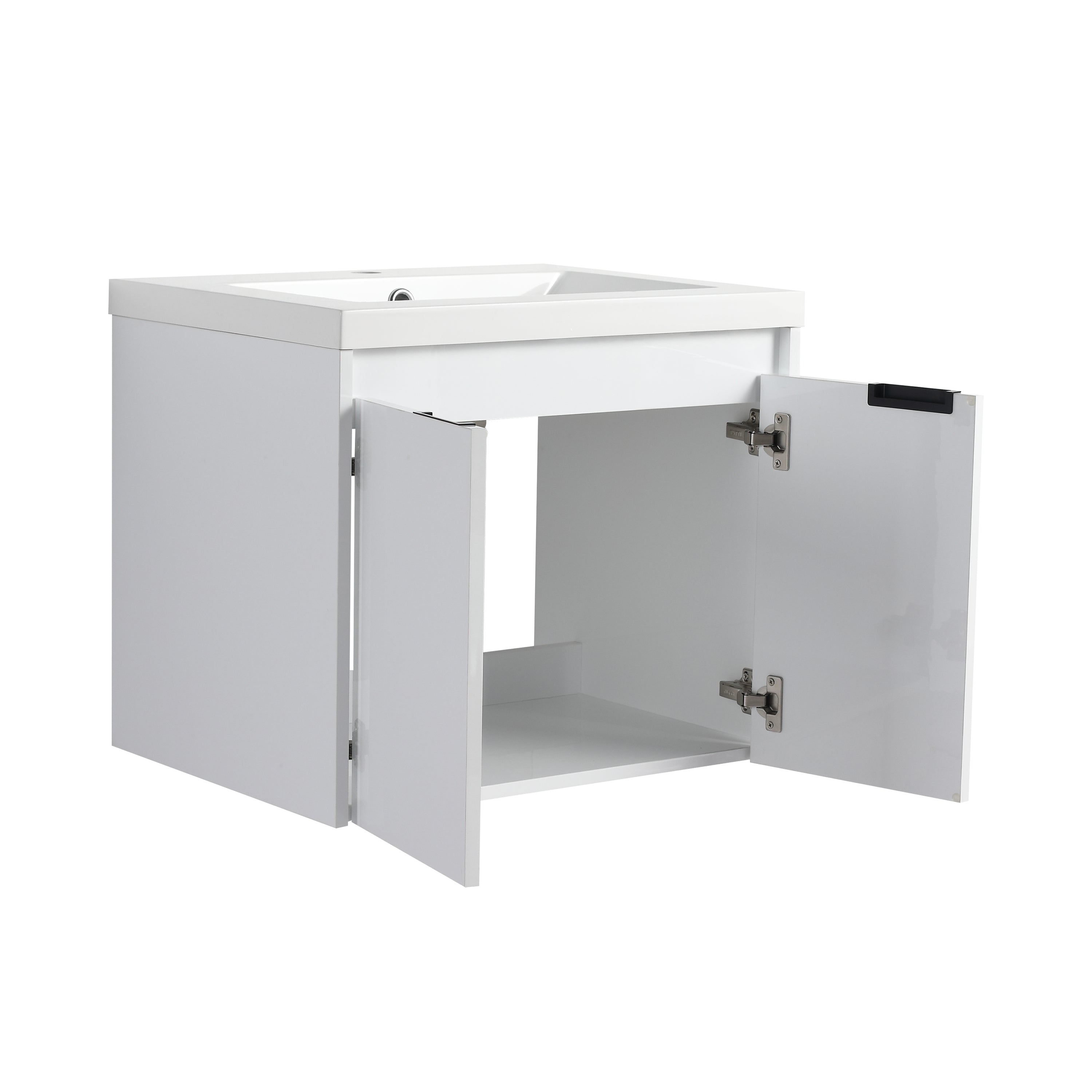 36" Bathroom Vanity With Resin Sink , 2-Soft Close Doors and 1-Side Cabinet, Float Mounting Design, Glossy White, Plywood(KD-Packing)