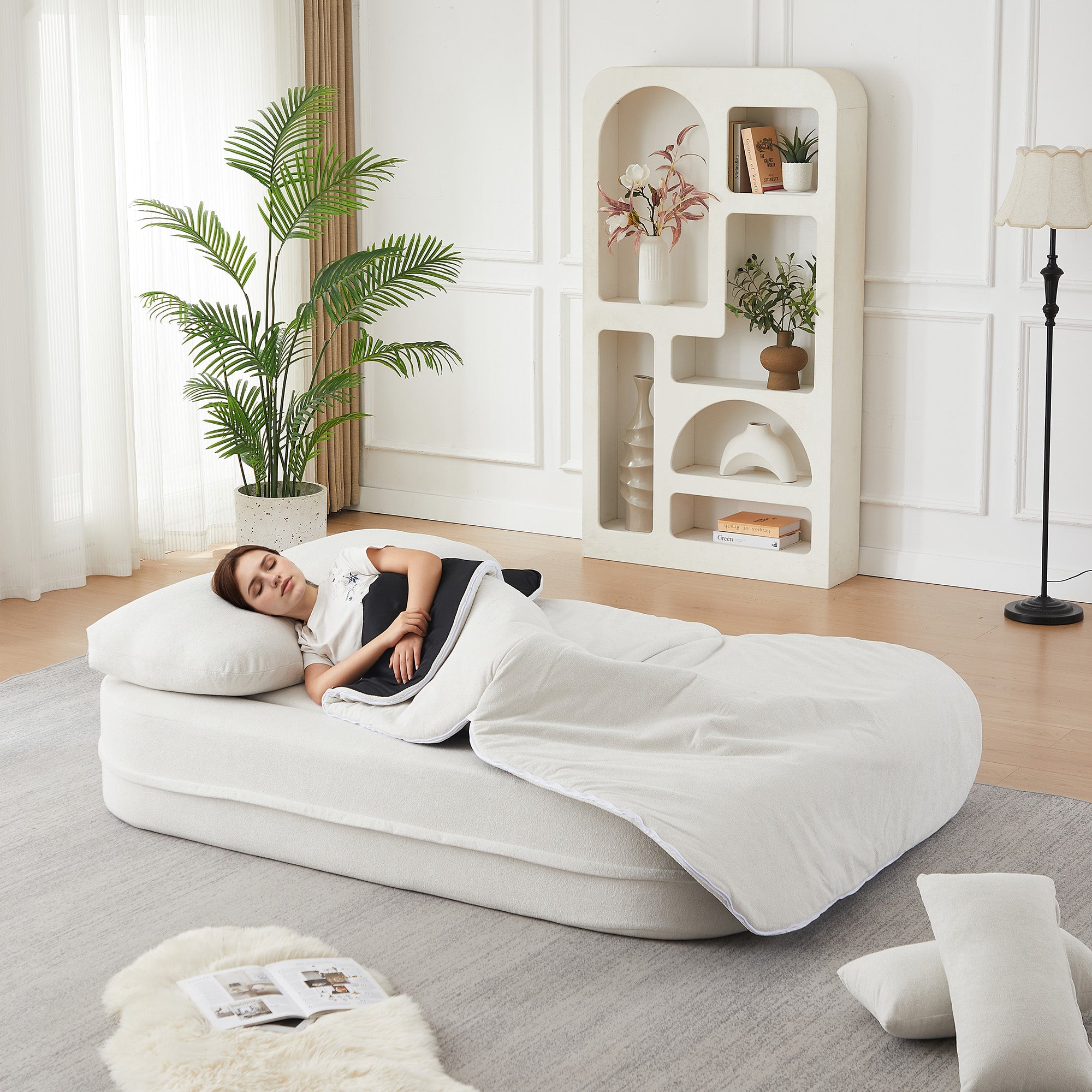75''2-in-1 Foldable Sofa,Convertible Sleeper Foam Sofa Bed with Multi Functional Blanket, Chenille Floor folding sofa bed,  Floor Sofa Lounge Sofa for Living Room Bedroom Lounge Studio