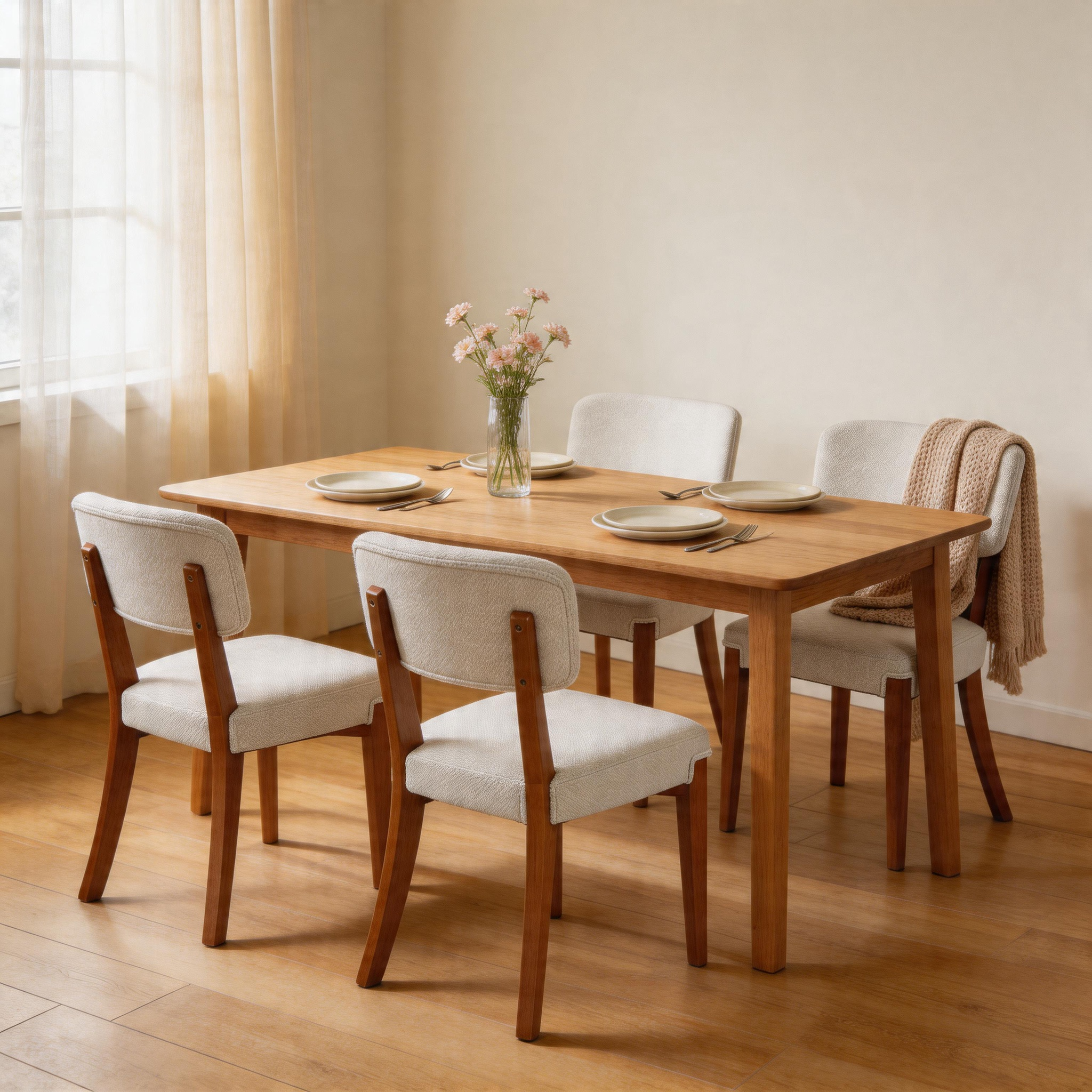 Modern Armless Dining Chairs Set of 2, Beige, Contemporary Side Chairs with Wood Legs - Versatile Accent Chairs for Dining Room, Kitchen, or Living Room