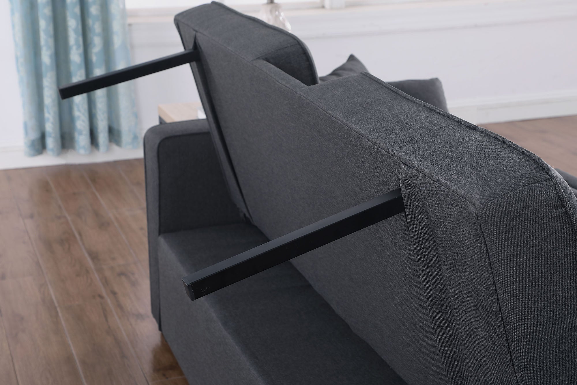 Cody II 70"W Dark Gray Linen Convertible Sleeper Loveseat with Dropdown Console, Cup Holders, Charging Ports, Pocket, and Pocket Coil Seating