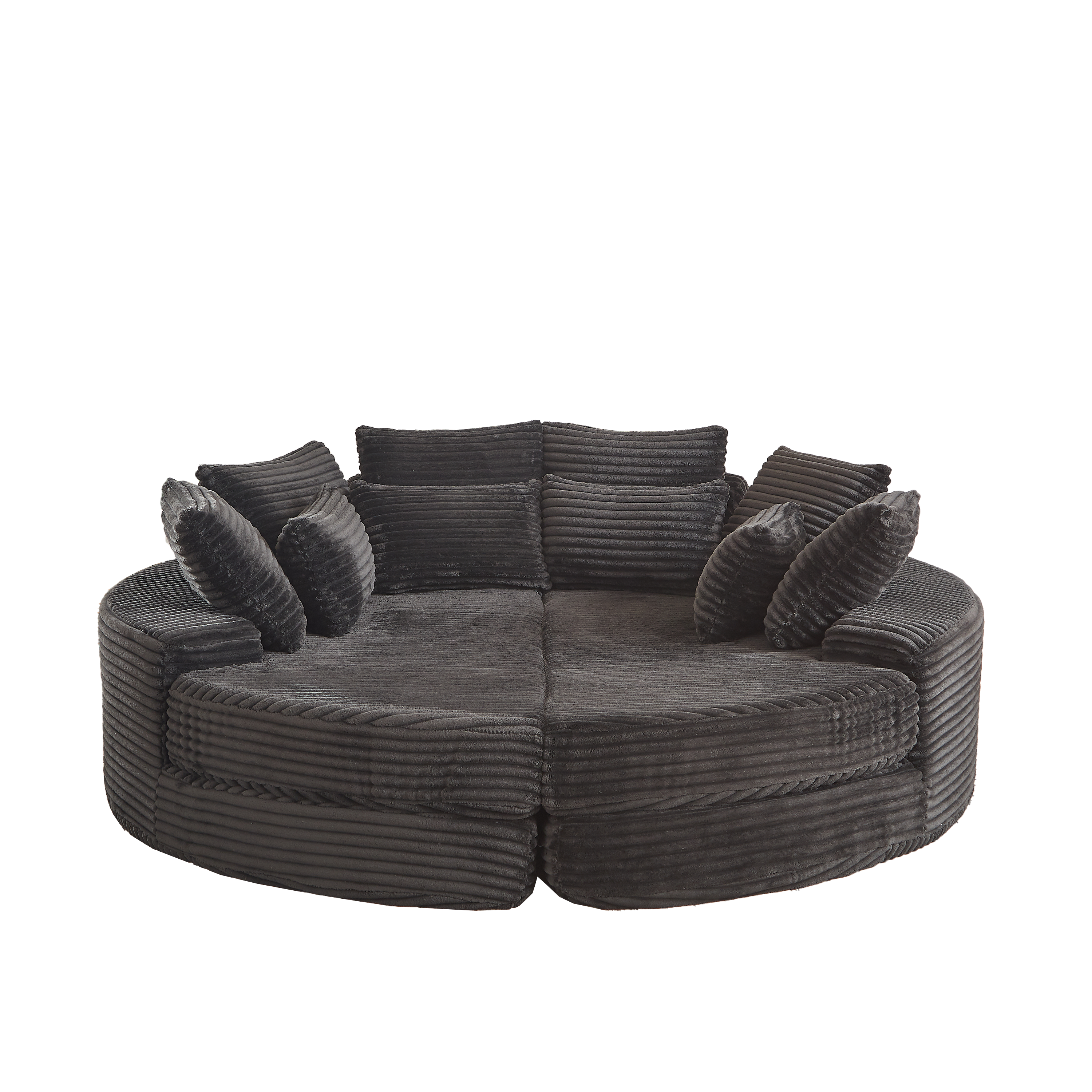 78.5-inch Corduroy Round Oversized Recliner, Converts into Two Recliners, 2-In-1 Sofa Bed, Neck Pillow Design With Five Throw Pillows