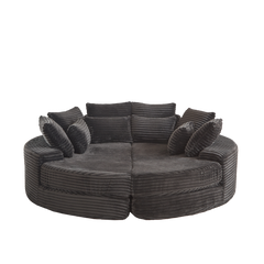 78.5-inch Corduroy Round Oversized Recliner, Converts into Two Recliners, 2-In-1 Sofa Bed, Neck Pillow Design With Five Throw Pillows