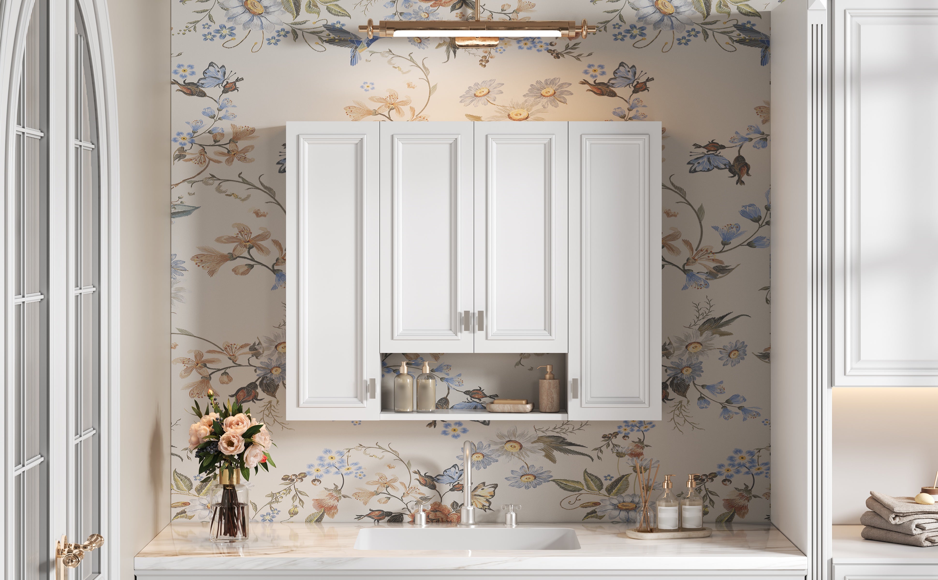 Modern Bathroom Cabinet with 5 Adjustable Shelves, Wall-Mounted Medicine Cabinet for Bathroom, Soft-Closing Hinges, Open Shelving Design