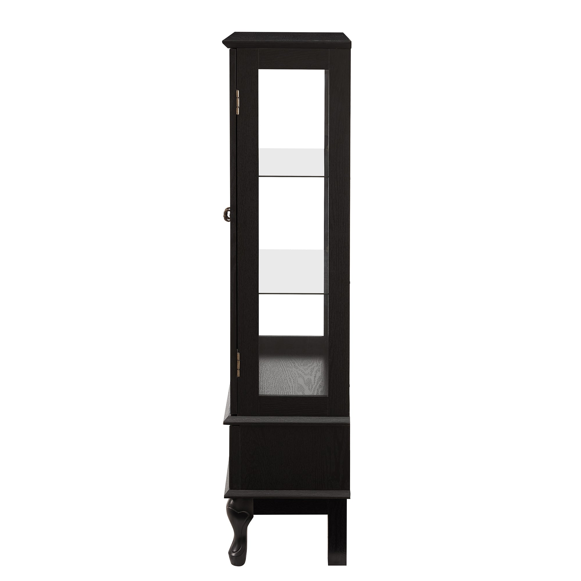 Lighted Curio Cabinet with Glass Doors and Adjustable Shelves 2 Door Wine Cabinet Display Curio Cabinet with LED Lights Light Black Finish and Drawer for Home Decor and Storage
