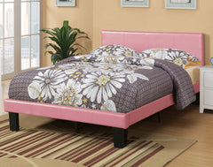 Simple Modern Pink Faux Leather Upholstered Full Size Bed Bedroom Wooden Slats 1pc Platform Bedframe