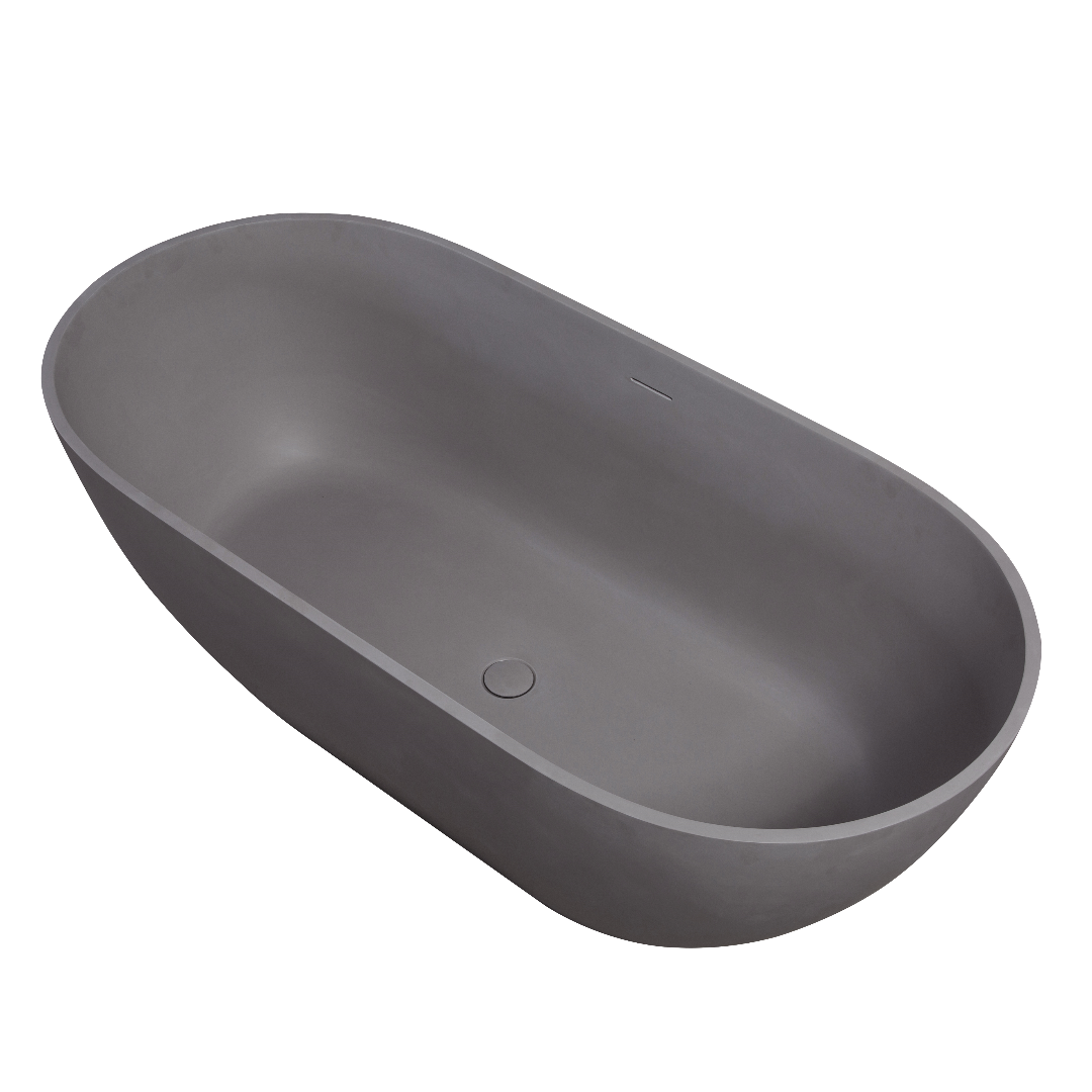 59" Luxury Engineered Solid Surface Bathtub, Stone Resin Freestanding Soaking Bathtub with Overflow and Pop-up Drain for Contemporary Bathroom, Matte Grey 24S03-59MG