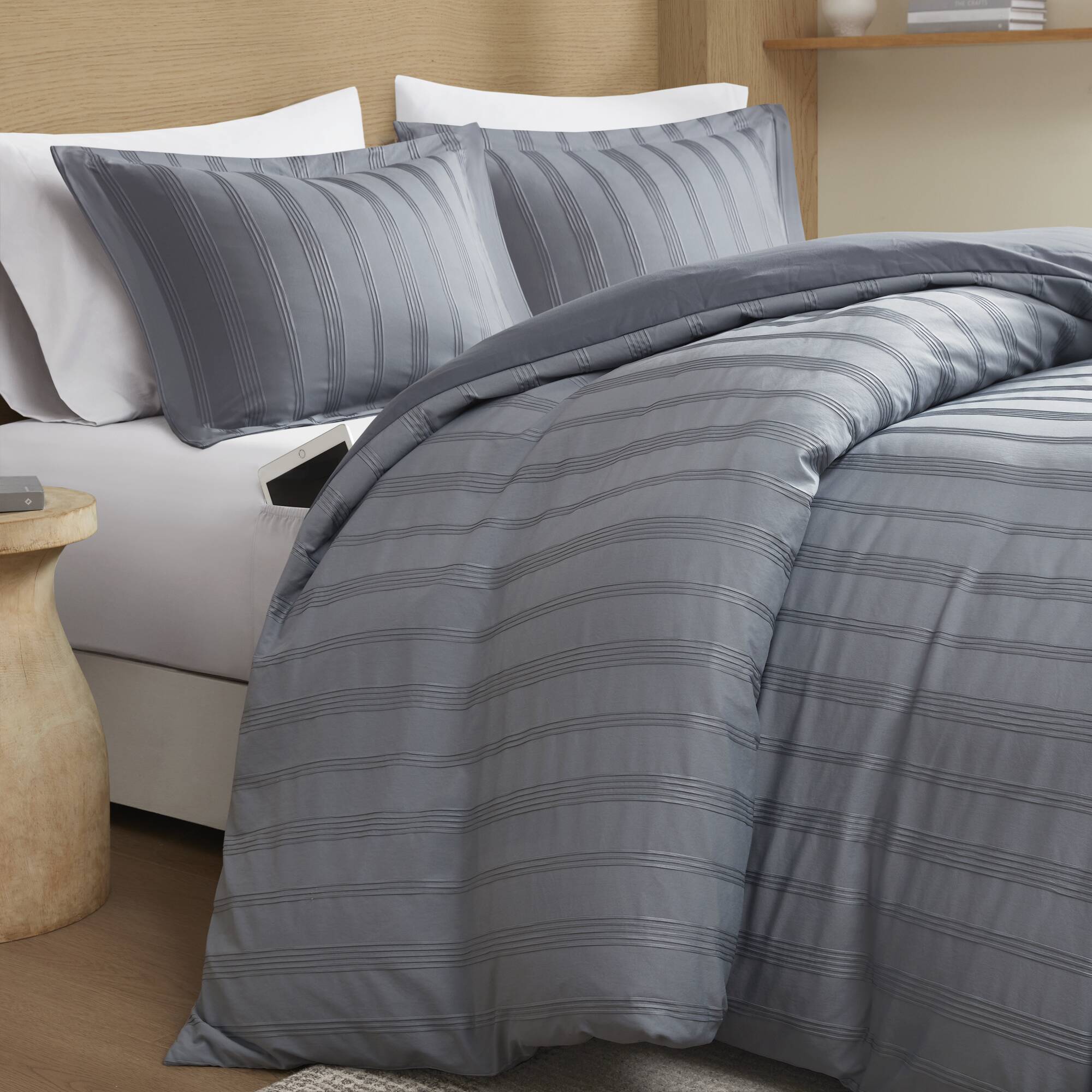 3-Piece Cal King Woven Striped Duvet Set