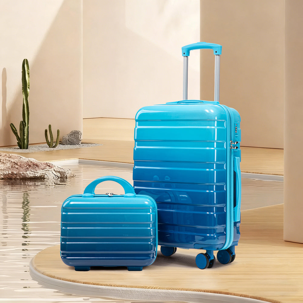 20" Carry-On Suitcase + 14" Cosmetic Case Set (PC Hard Shell, Gradient Navy/Light Blue)