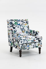 Upholstered Accent Chair, Vintage Armchair with butterfly  Linen Fabric and Nailhead Trim for Living Room