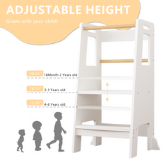 Kids Standing Tower, Child Kitchen Step Stool Toddler Wood Stepping Stool - Children's Montessori Stool - Adjustable Height, Ideal Kids Kitchen Step Stool for Learning New Skills, White