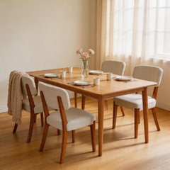 Modern Armless Dining Chairs Set of 2, Beige, Contemporary Side Chairs with Wood Legs - Versatile Accent Chairs for Dining Room, Kitchen, or Living Room