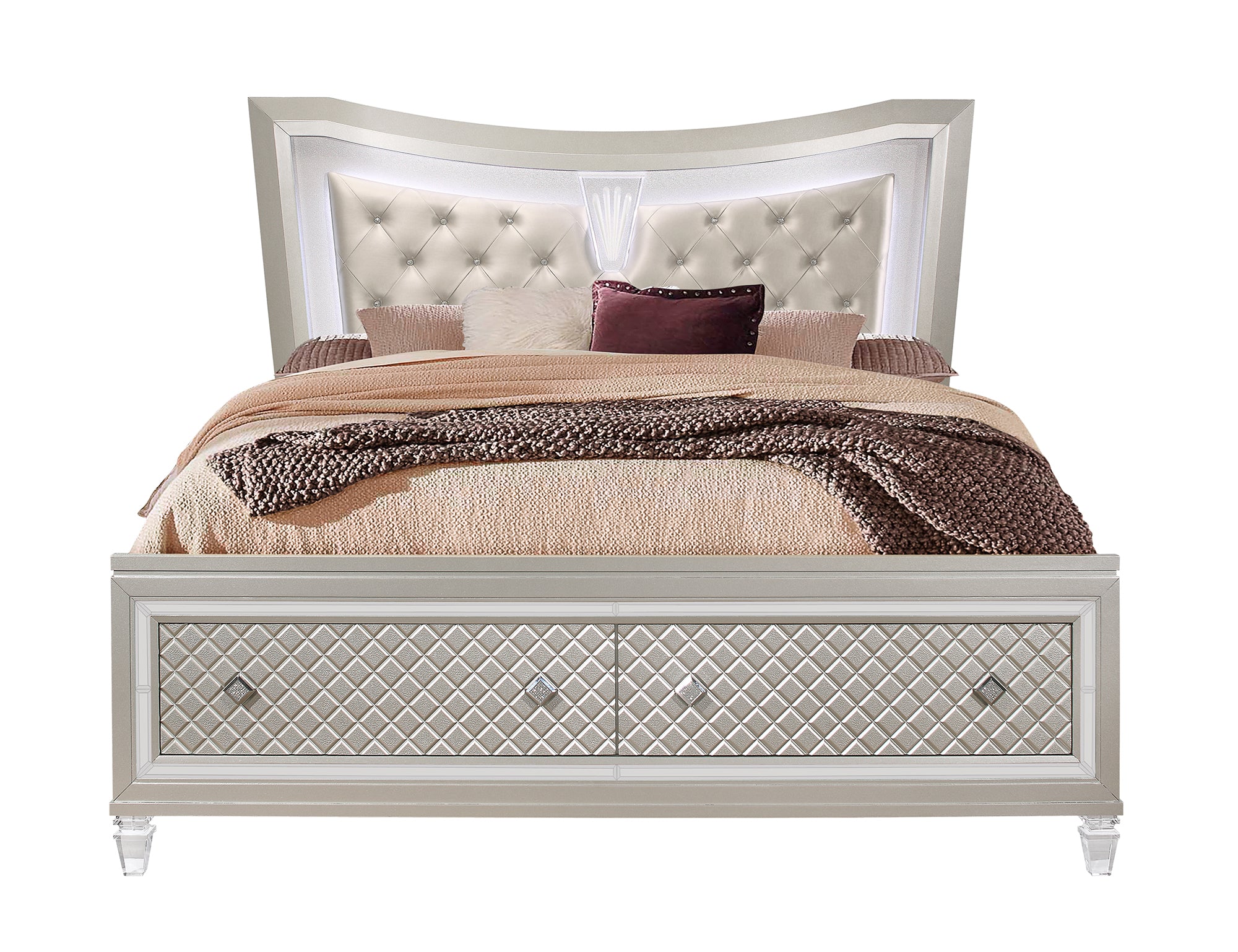 CROSS GLAM CHAMPAGNE QUEEN BED WITH LED