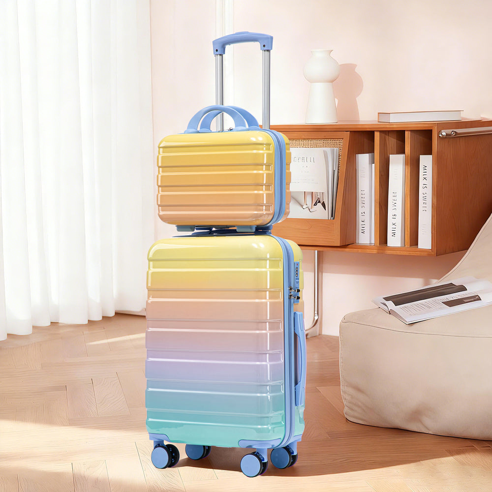 20" Carry-On Suitcase + 14" Cosmetic Case Set (PC Hard Shell, Gradient Blue/Yellow)
