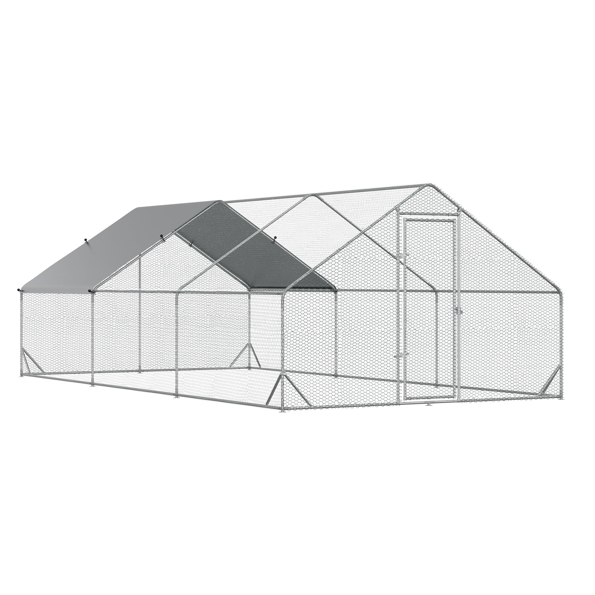 PawHut 10' x 20' x 6.5' Chicken Coop Cage, Outdoor Hen House w/Cover & Lockable Door