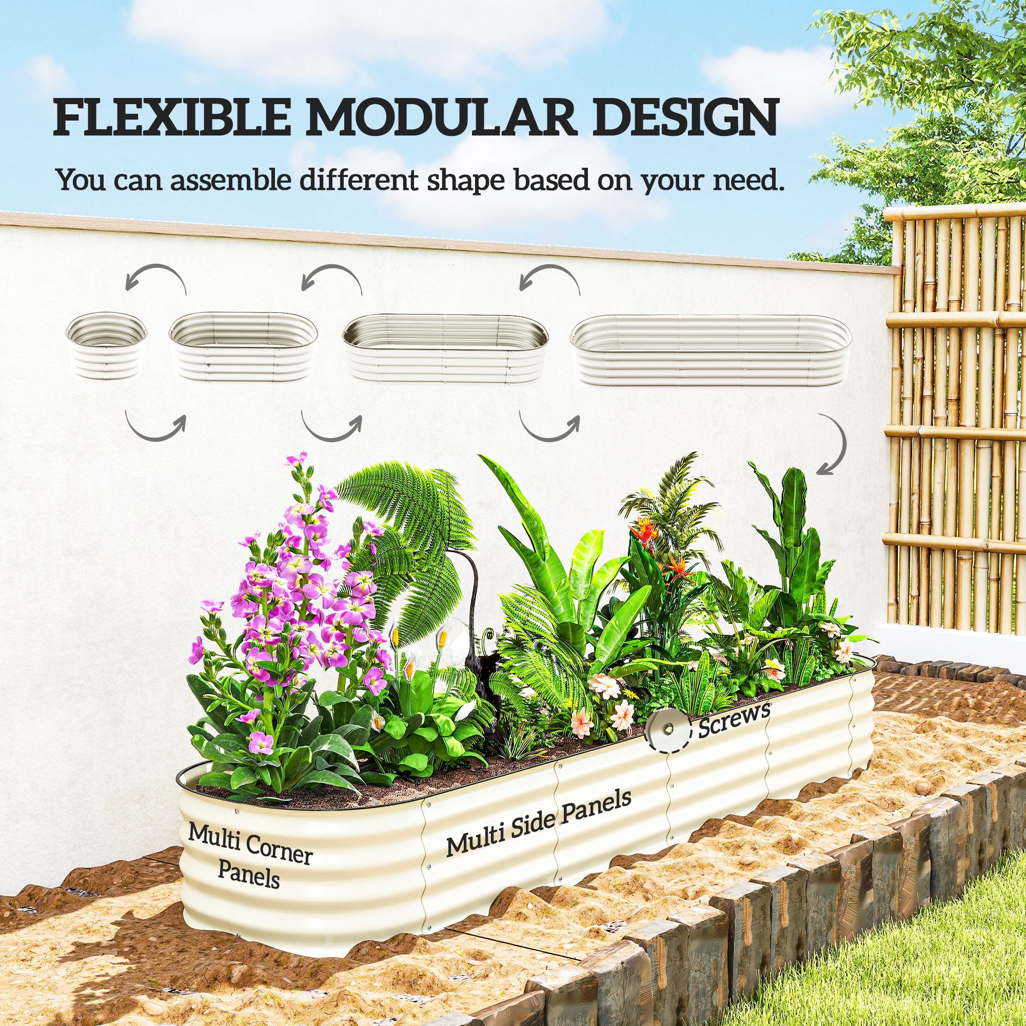 Outsunny 7.9' x 2' x 1' Galvanized Raised Garden Bed Kit, Metal Planter Box with Safety Edging, Cream