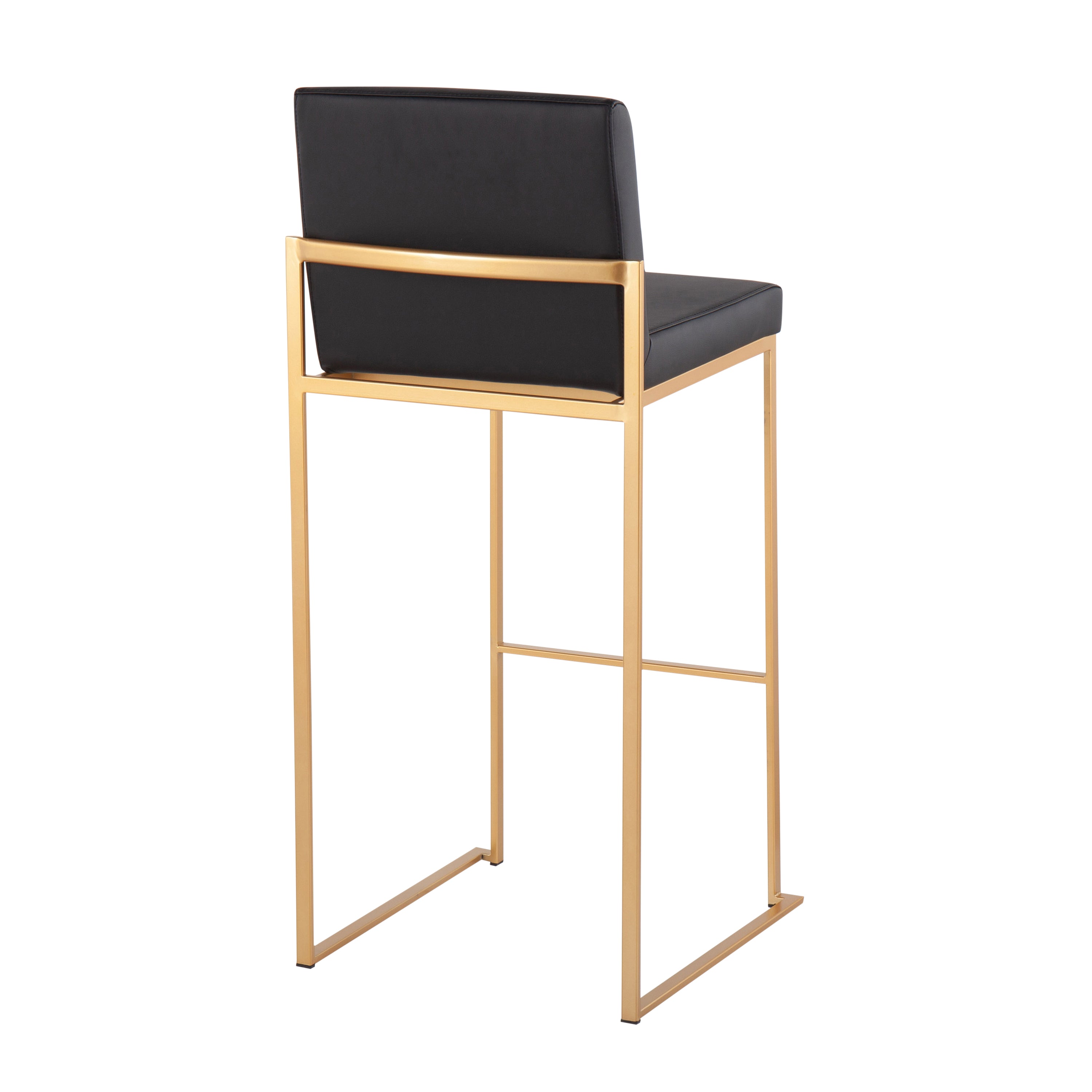 Fuji Contemporary High Back Barstool in Gold Steel and Black Faux Leather by LumiSource - Set of 2