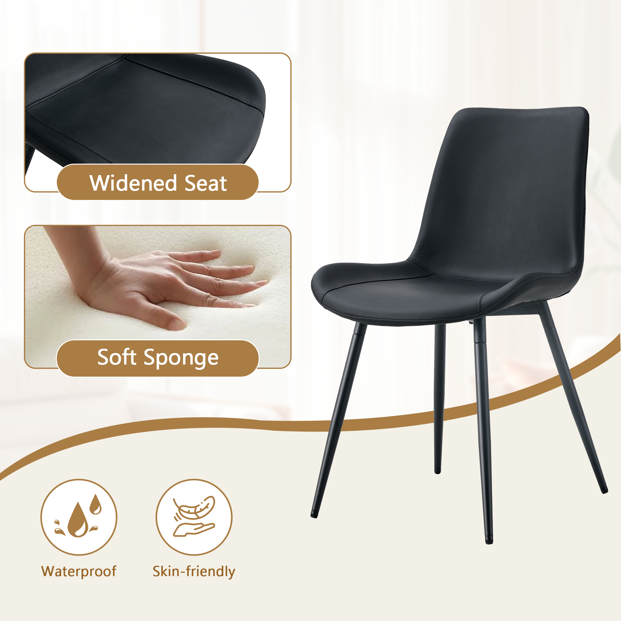Table and chair set.42 inch modern minimalist white desktop round dining table set.Paired with 6 Black Artificial PU Chairs With Curved Widened Cushion Design. Suitable for dining rooms,office,etc.